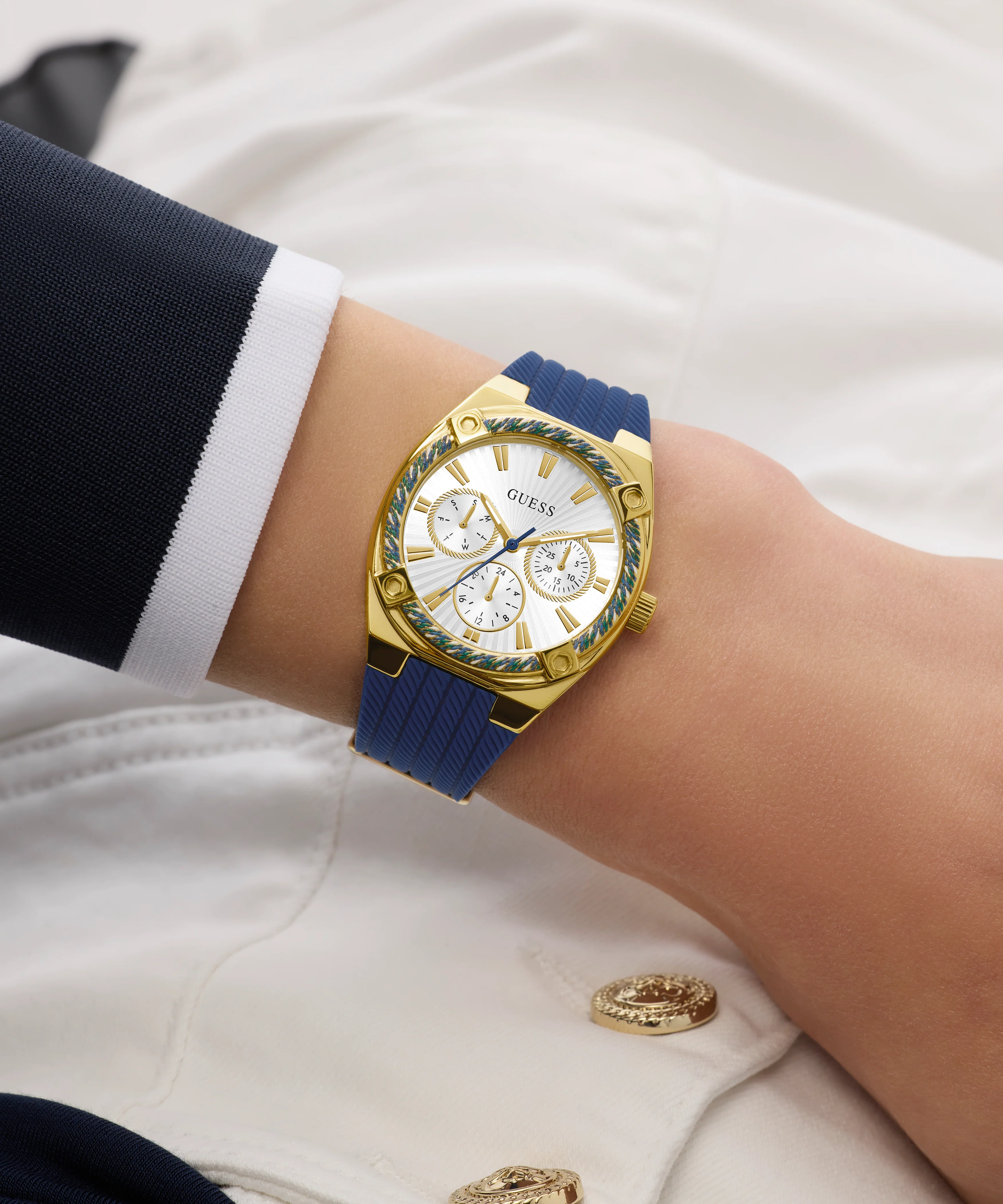 GUESS Ladies Blue Gold Tone Analog Watch - Image 5