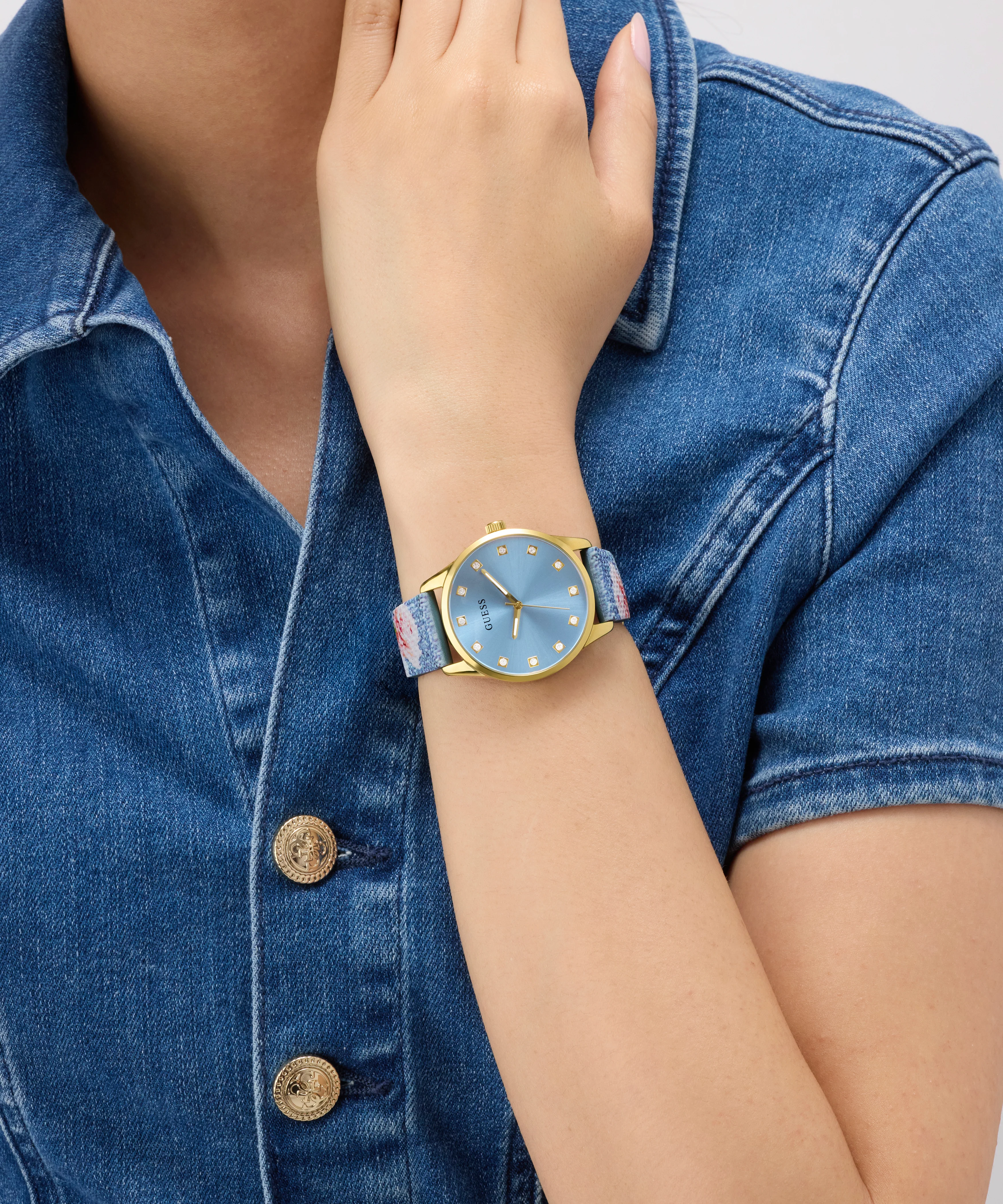 GUESS Ladies Blue Gold Tone Analog Watch - Image 3
