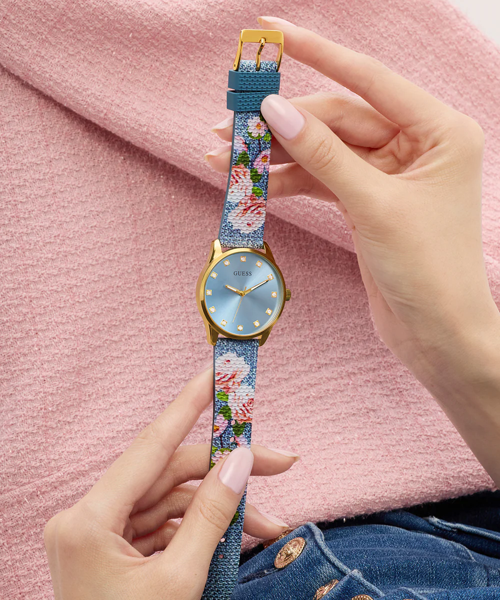 GUESS Ladies Blue Gold Tone Analog Watch - Image 5