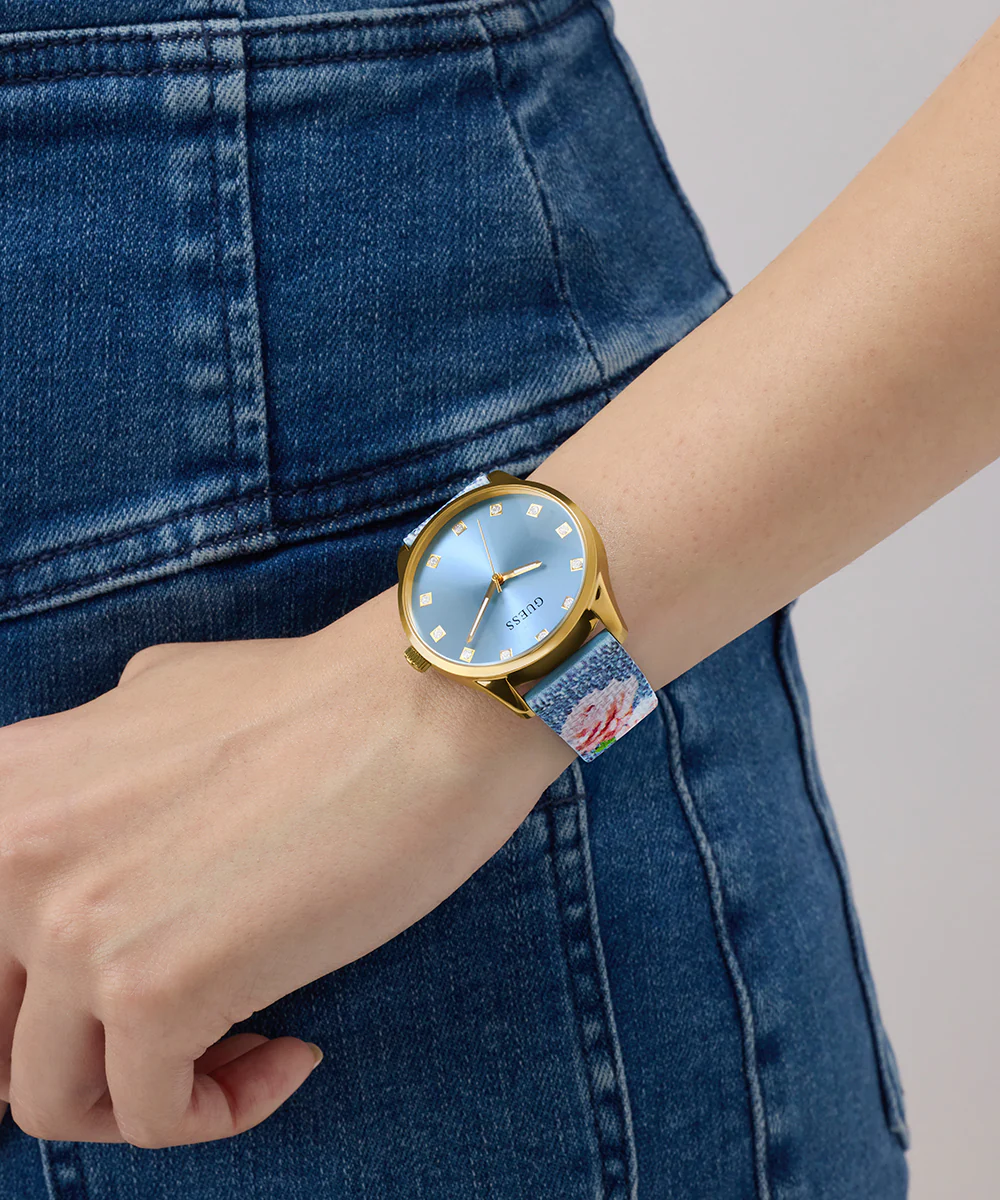 GUESS Ladies Blue Gold Tone Analog Watch - Image 6