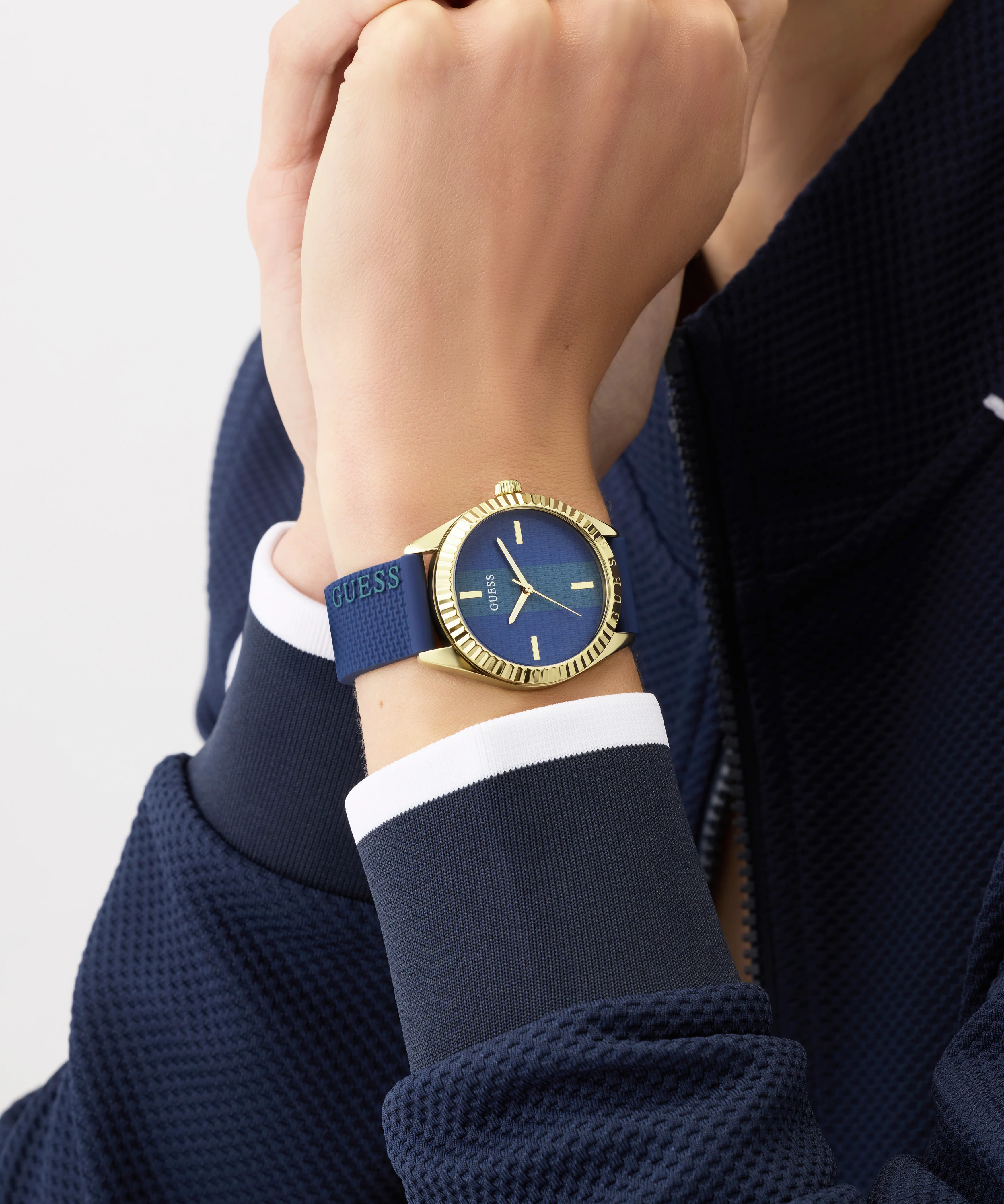 GUESS Ladies Blue Gold Tone Analog Watch - Image 3
