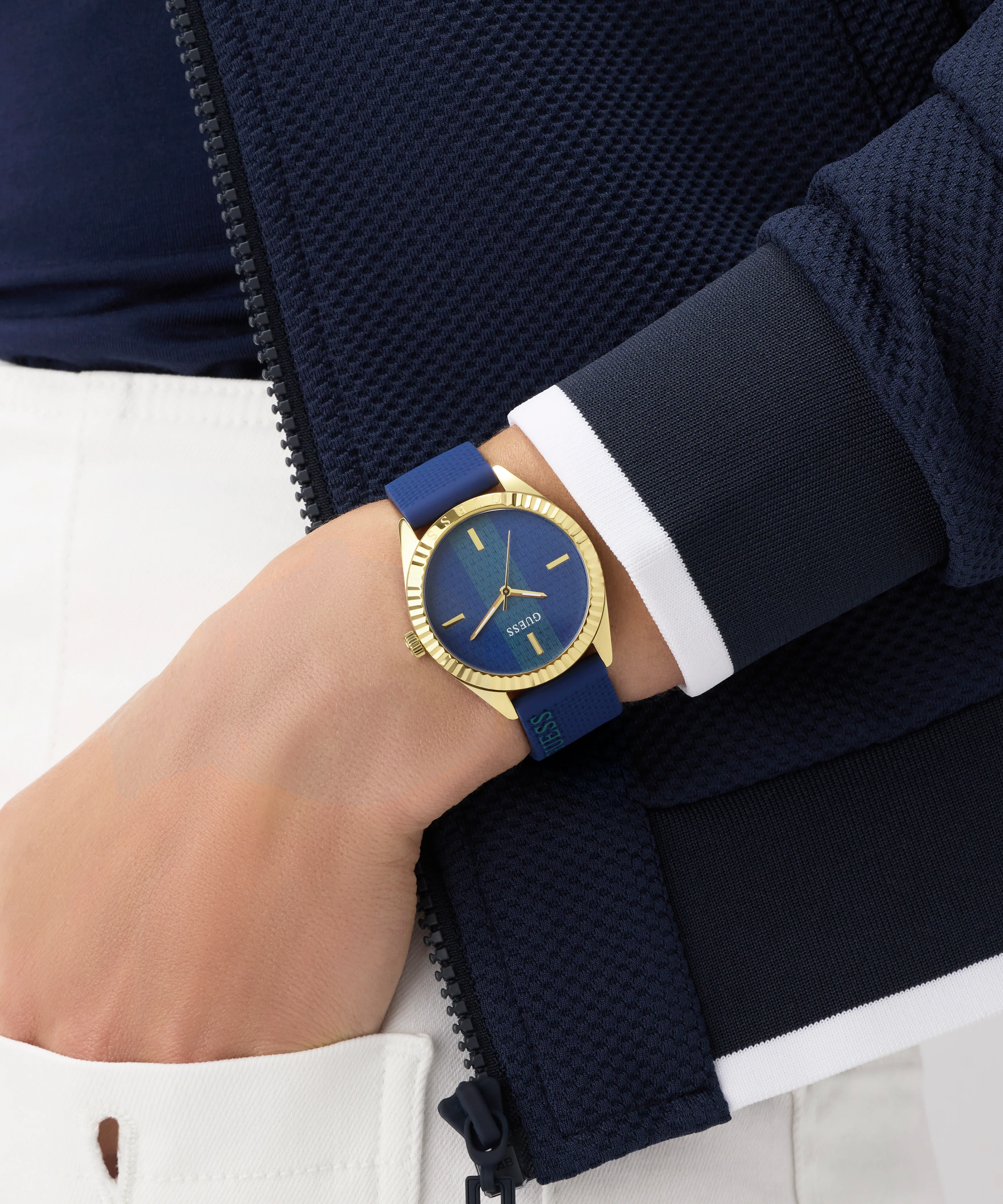 GUESS Ladies Blue Gold Tone Analog Watch - Image 6