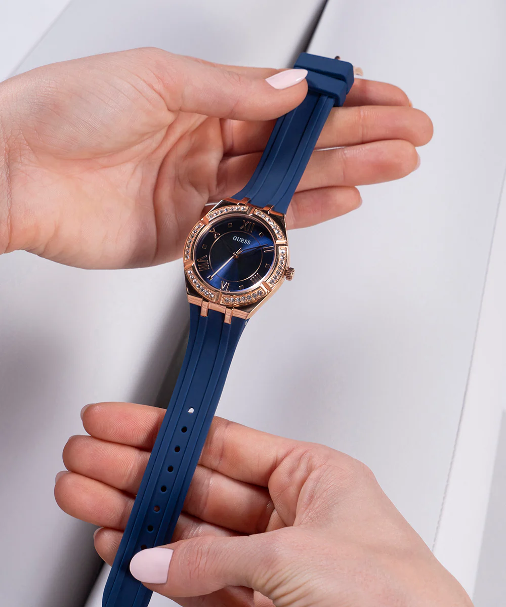 GUESS Ladies Blue Rose Gold Tone Analog Watch - Image 4