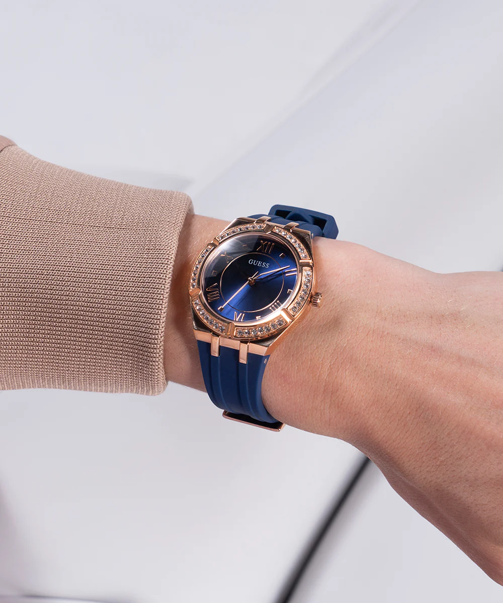 GUESS Ladies Blue Rose Gold Tone Analog Watch - Image 6