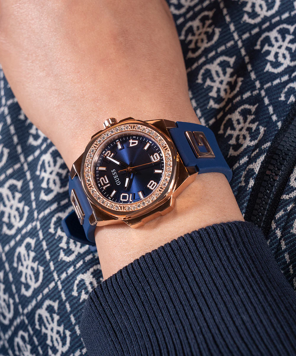 GUESS Ladies Blue Rose Gold Tone Analog Watch - Image 3