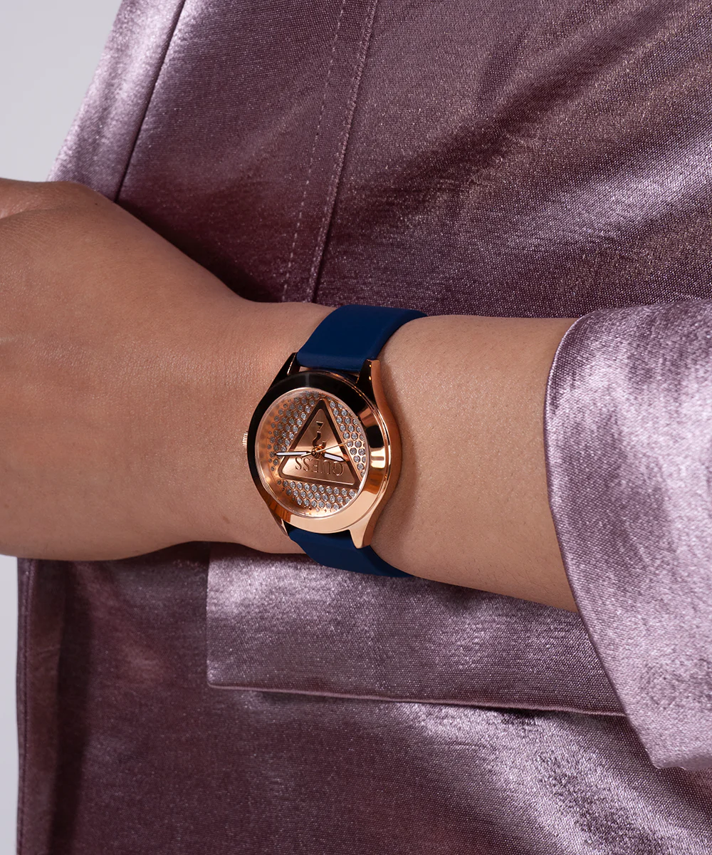 GUESS Ladies Blue Rose Gold Tone Analog Watch - Image 3