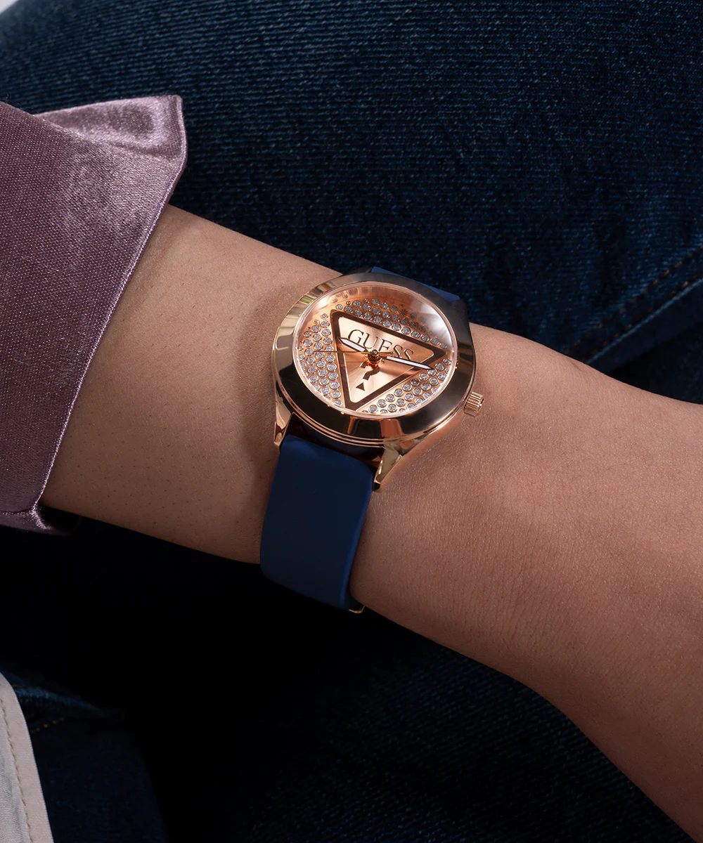 GUESS Ladies Blue Rose Gold Tone Analog Watch - Image 5