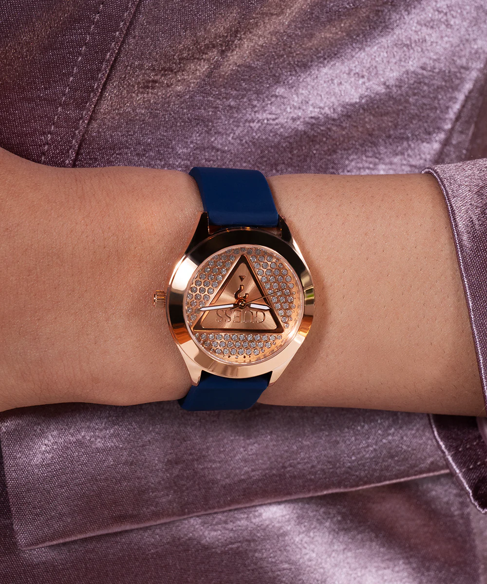 GUESS Ladies Blue Rose Gold Tone Analog Watch - Image 6