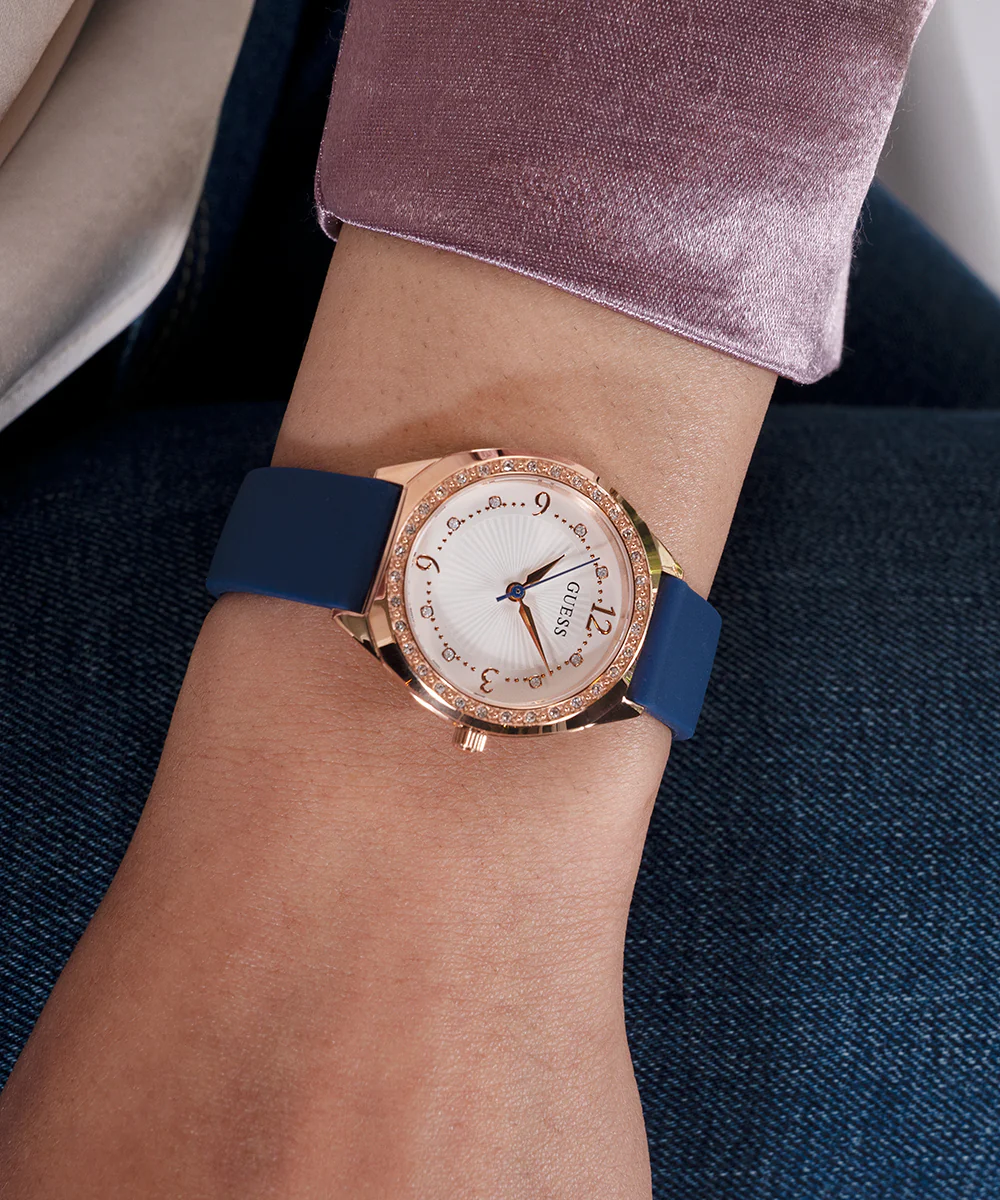 GUESS Ladies Blue Rose Gold Tone Analog Watch - Image 3