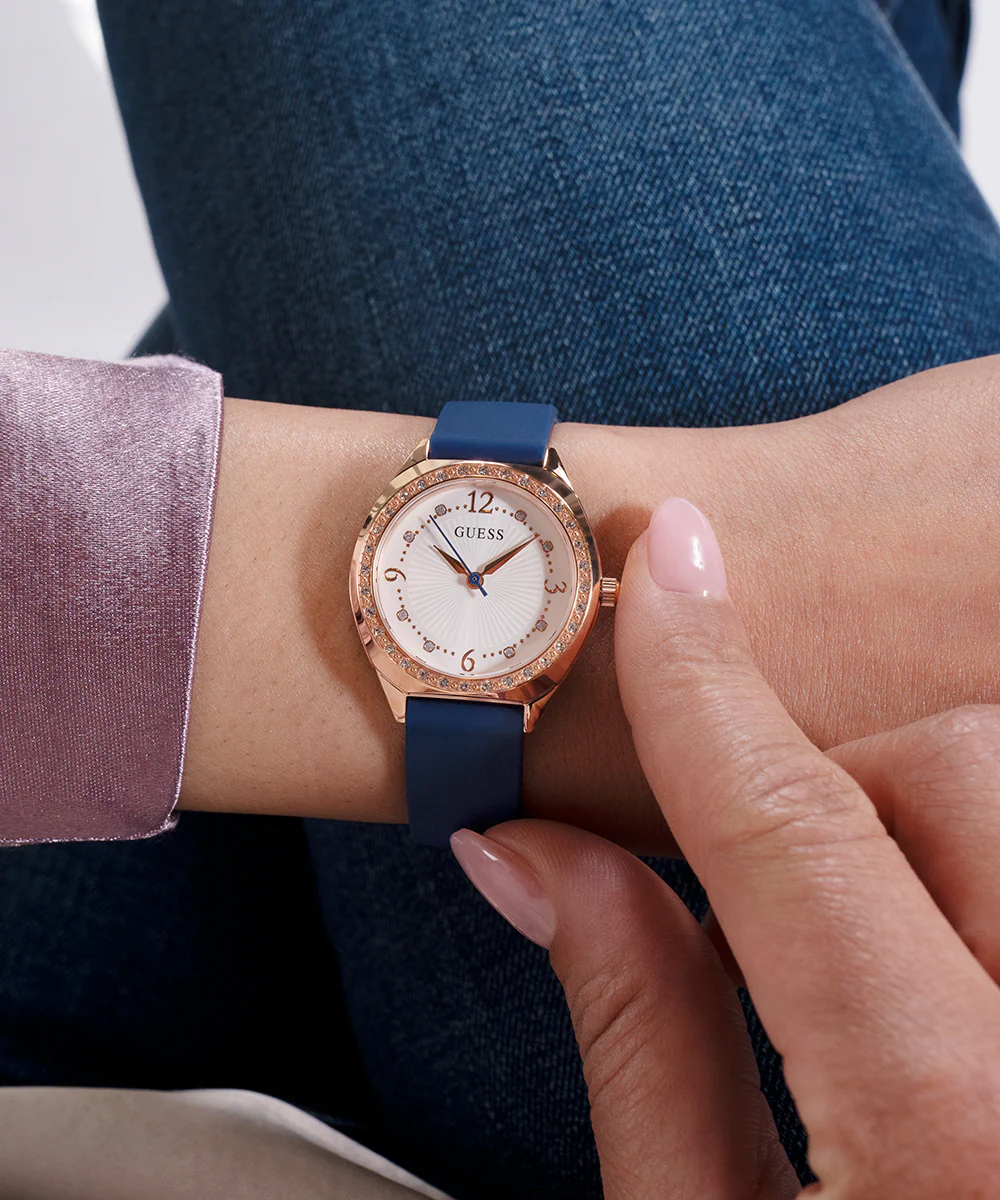 GUESS Ladies Blue Rose Gold Tone Analog Watch - Image 5