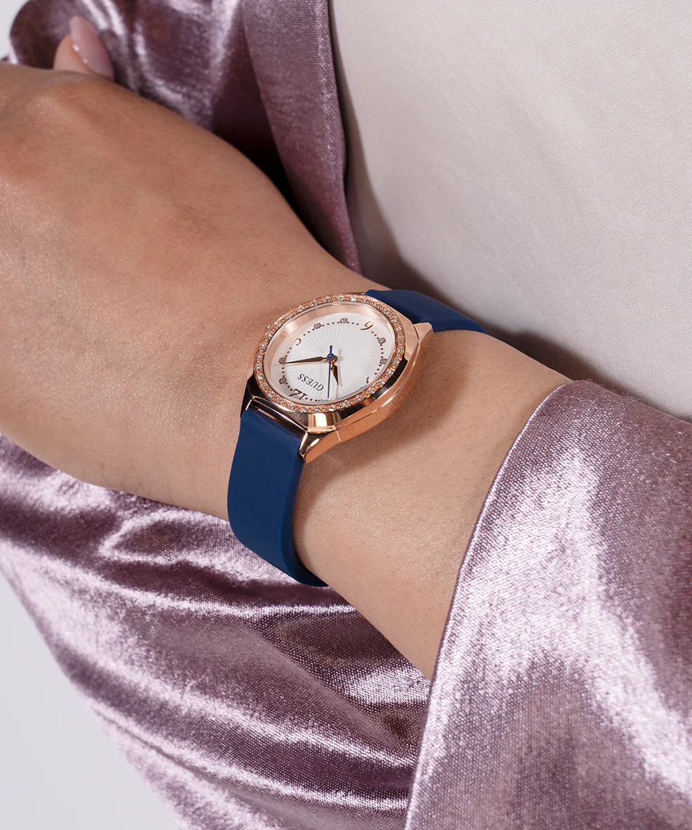 GUESS Ladies Blue Rose Gold Tone Analog Watch - Image 6