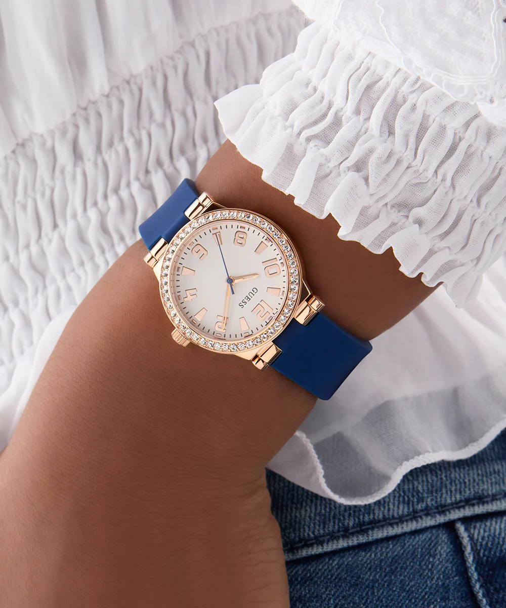 GUESS Ladies Blue Rose Gold Tone Analog Watch - Image 5