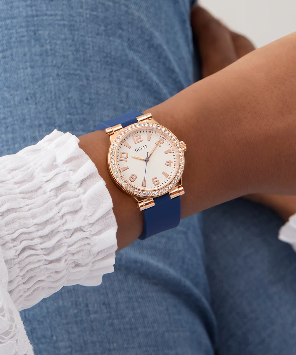 GUESS Ladies Blue Rose Gold Tone Analog Watch - Image 6