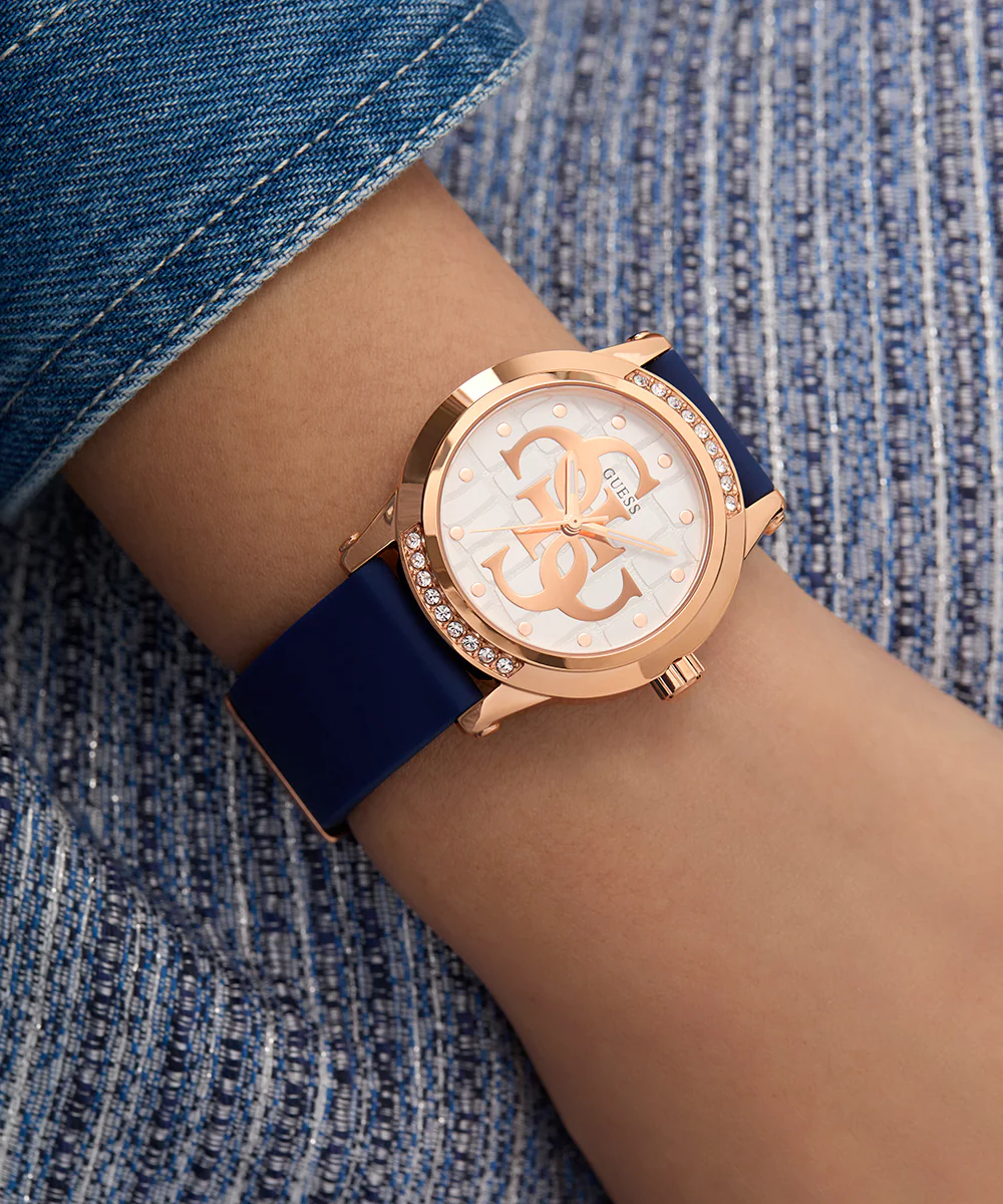 GUESS Ladies Blue Rose Gold Tone Analog Watch - Image 3