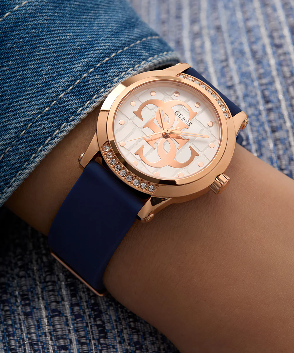 GUESS Ladies Blue Rose Gold Tone Analog Watch - Image 5