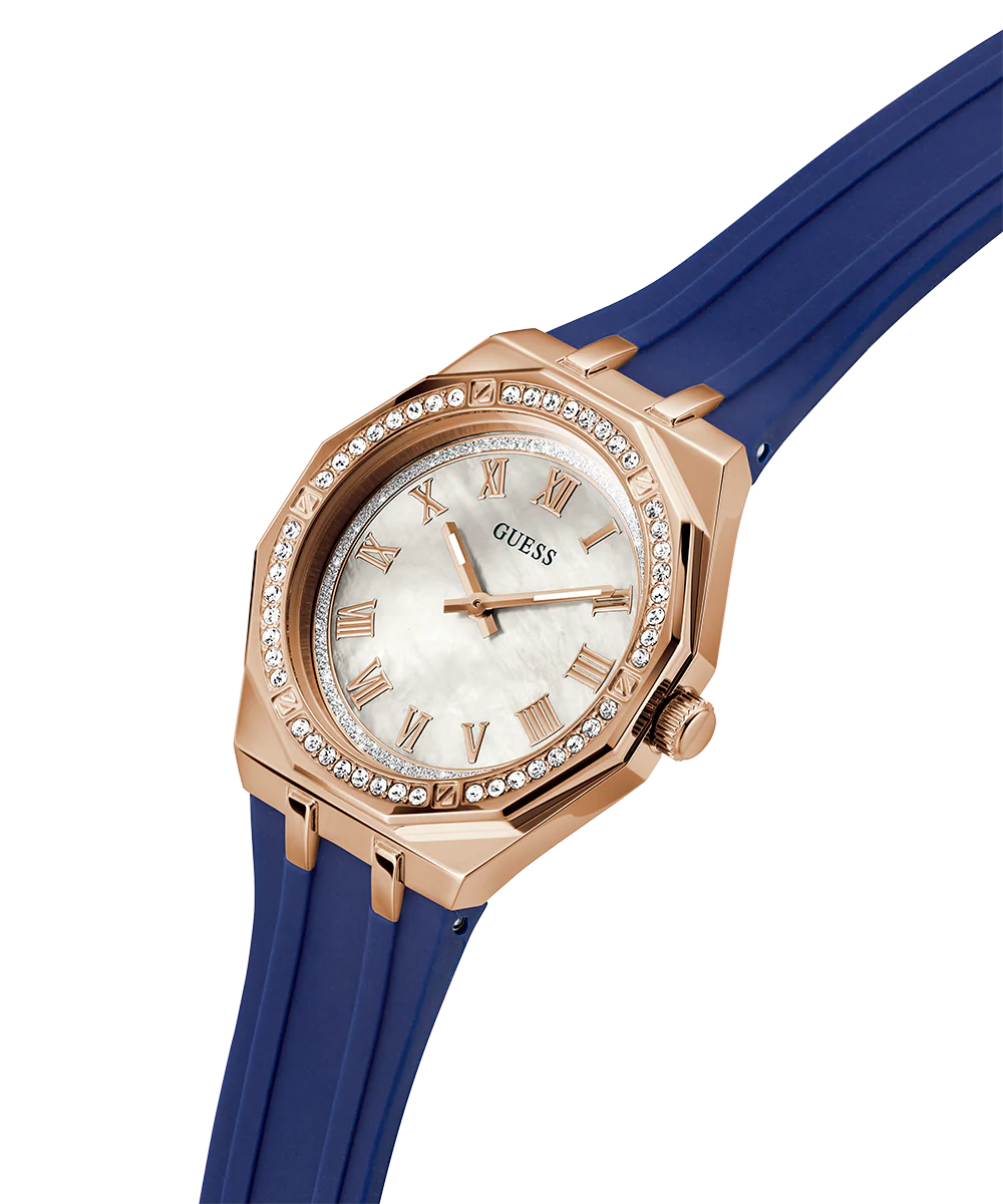 GUESS Ladies Blue Rose Gold Tone Analog Watch - Image 2