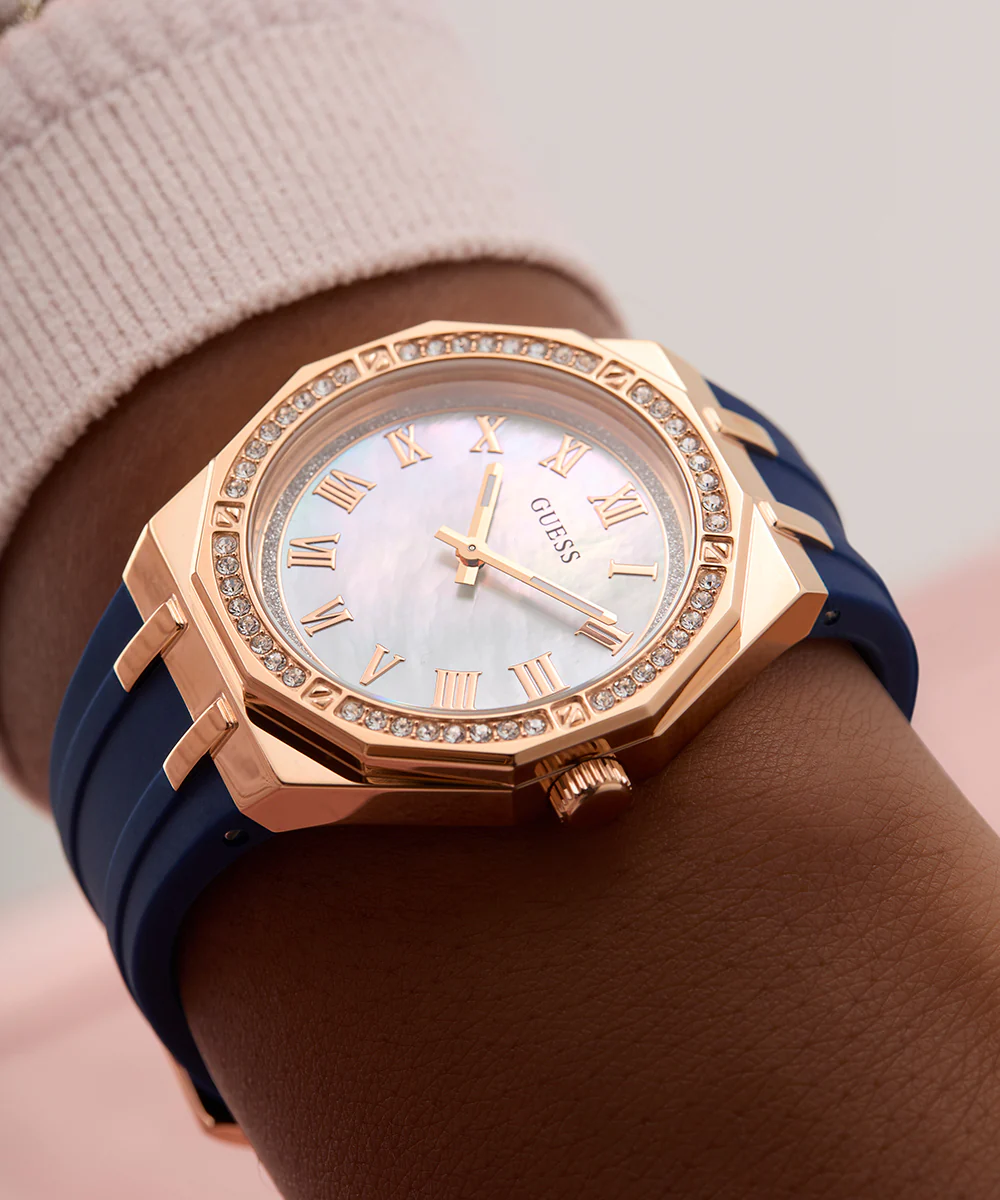 GUESS Ladies Blue Rose Gold Tone Analog Watch - Image 3