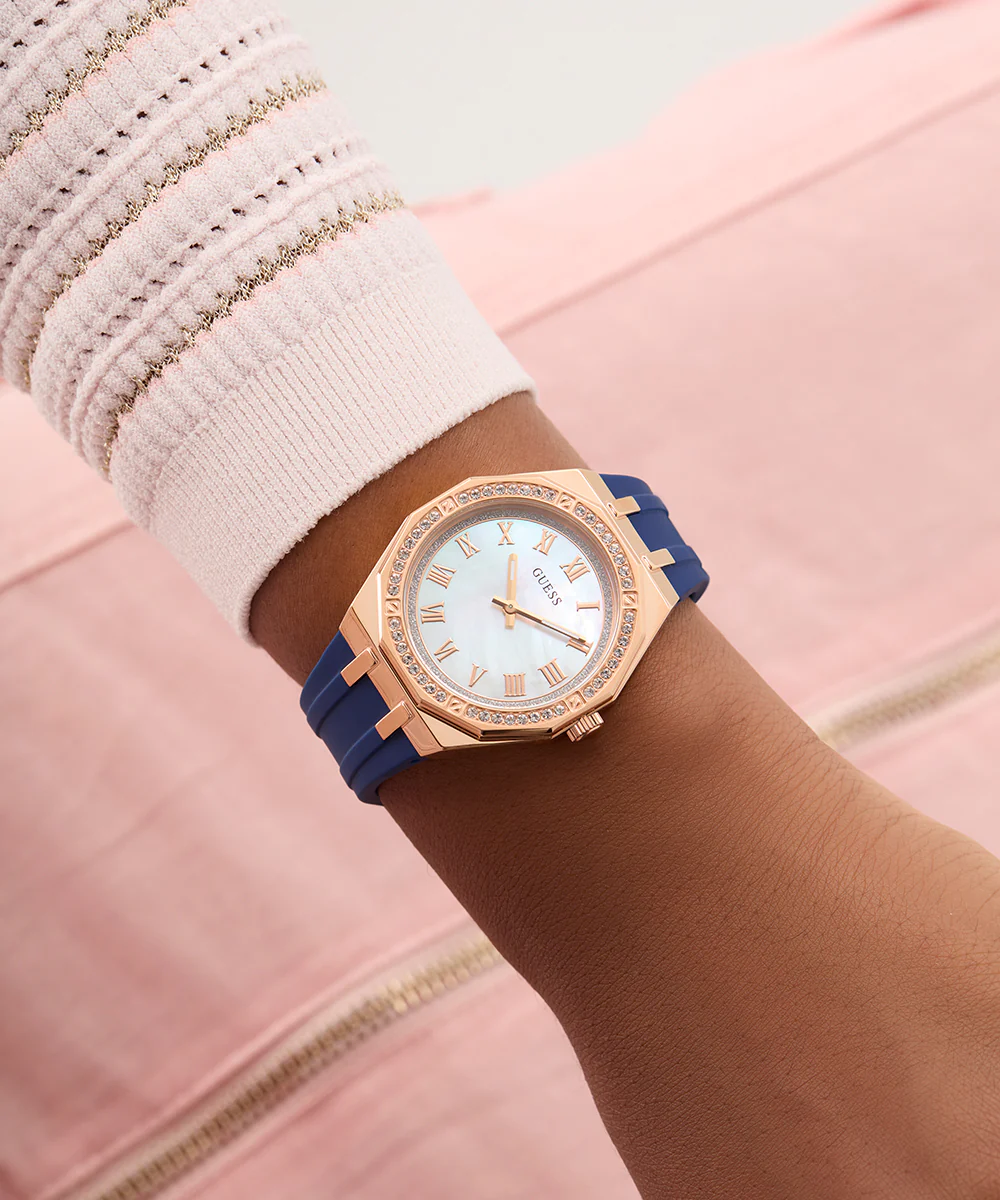 GUESS Ladies Blue Rose Gold Tone Analog Watch - Image 4