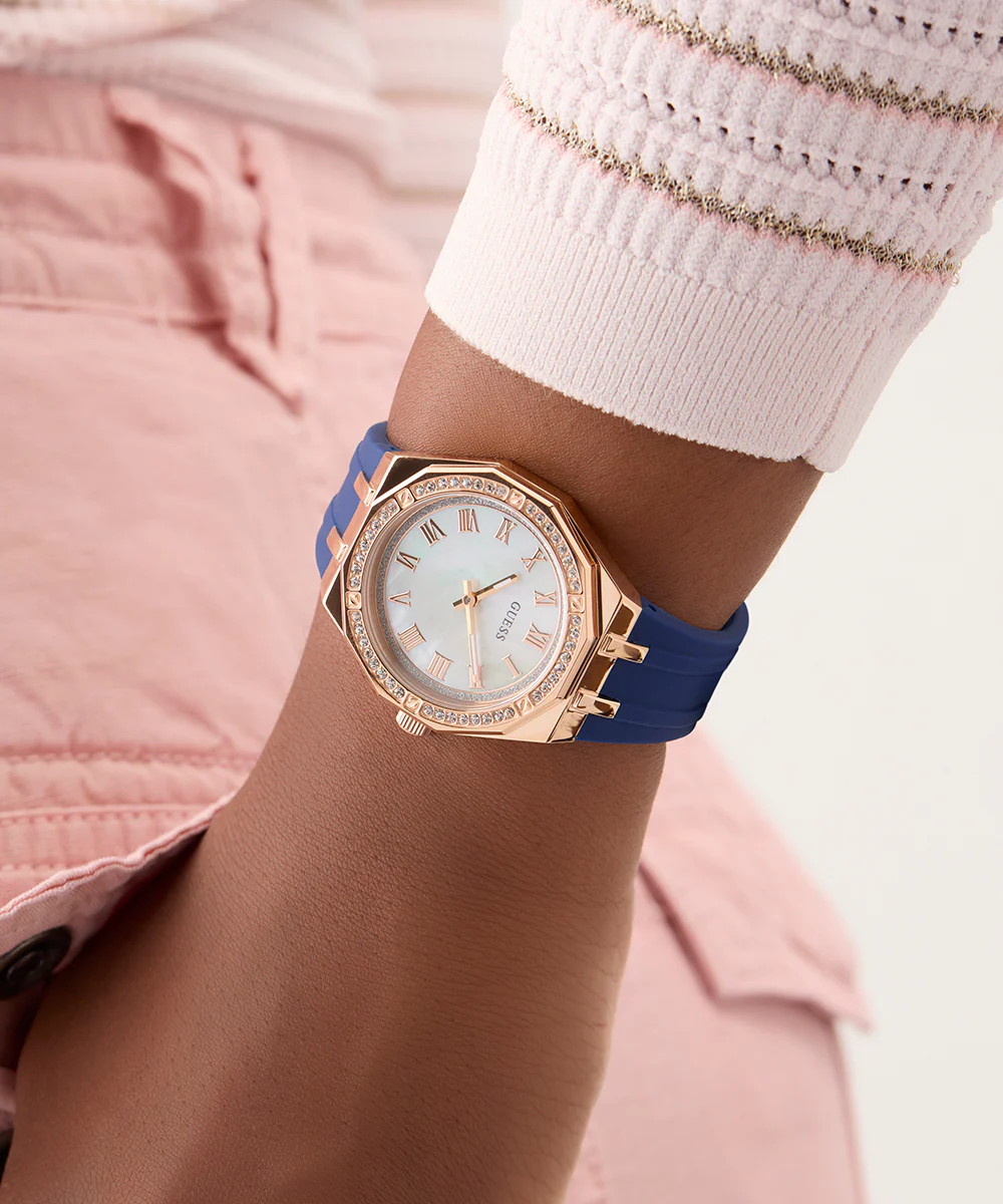GUESS Ladies Blue Rose Gold Tone Analog Watch - Image 6