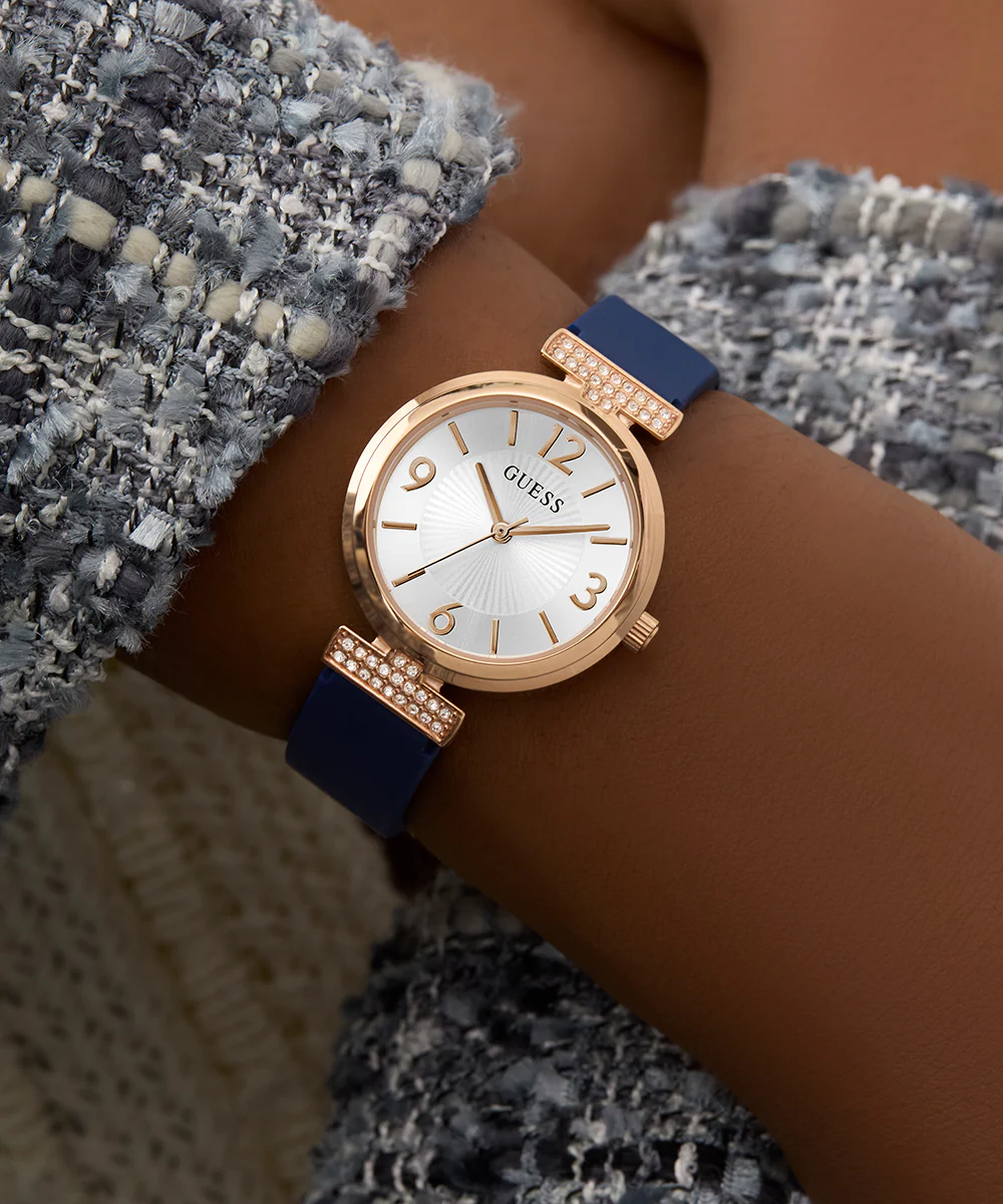 GUESS Ladies Blue Rose Gold Tone Analog Watch - Image 3