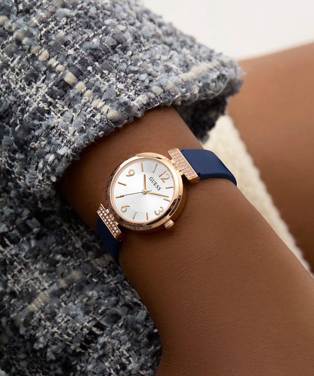 GUESS Ladies Blue Rose Gold Tone Analog Watch - Image 6