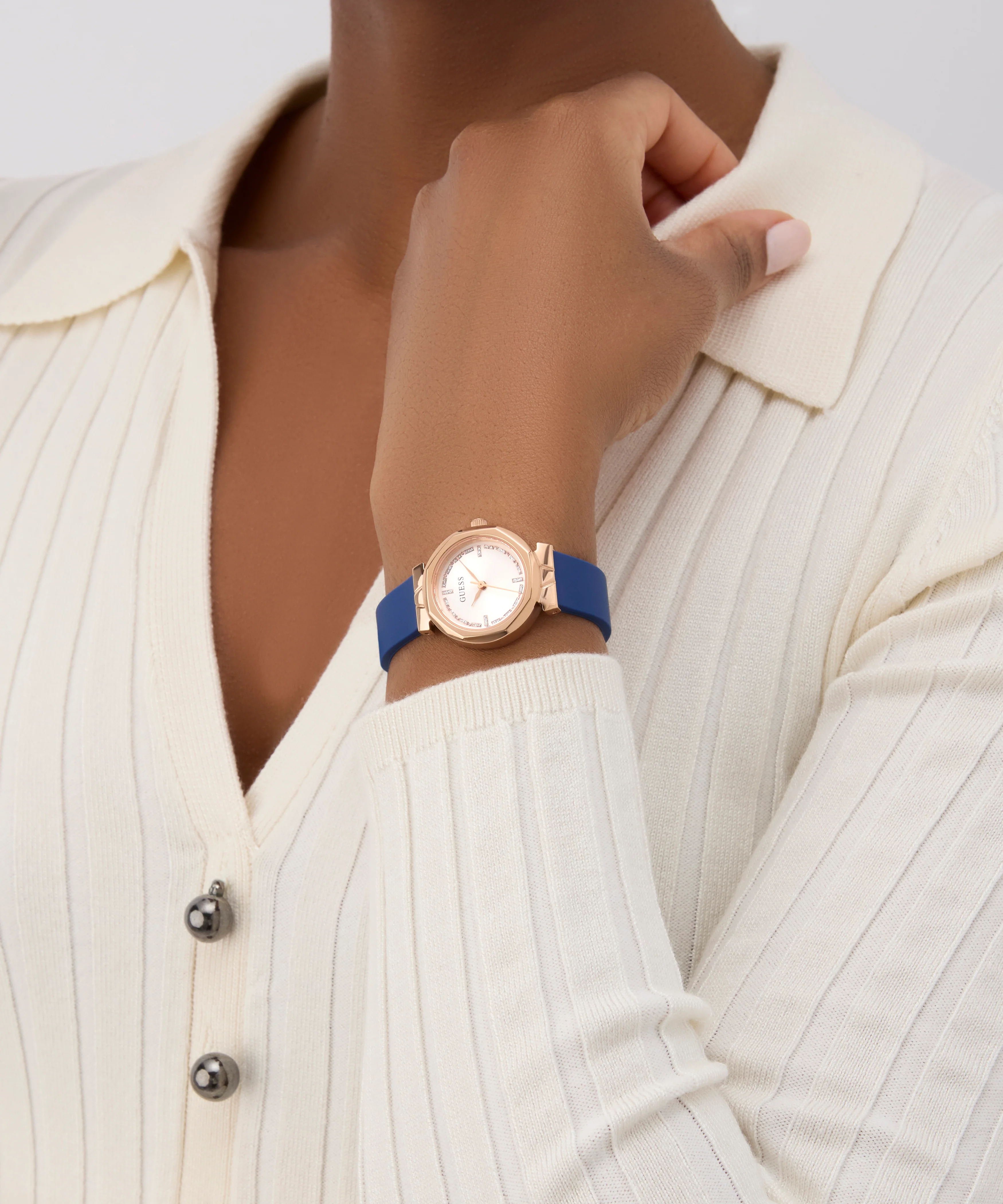 GUESS Ladies Blue Rose Gold Tone Analog Watch - Image 3