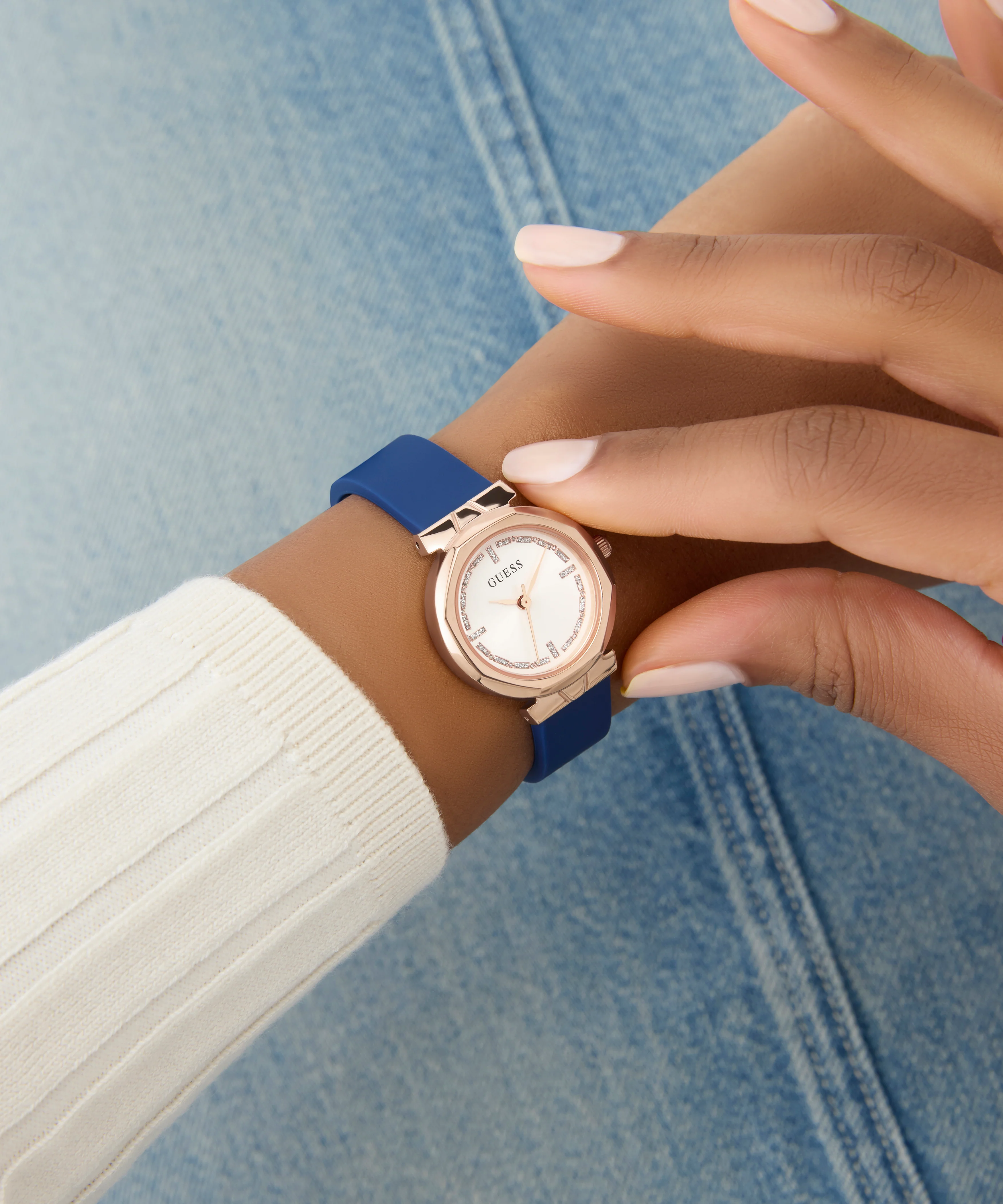 GUESS Ladies Blue Rose Gold Tone Analog Watch - Image 5