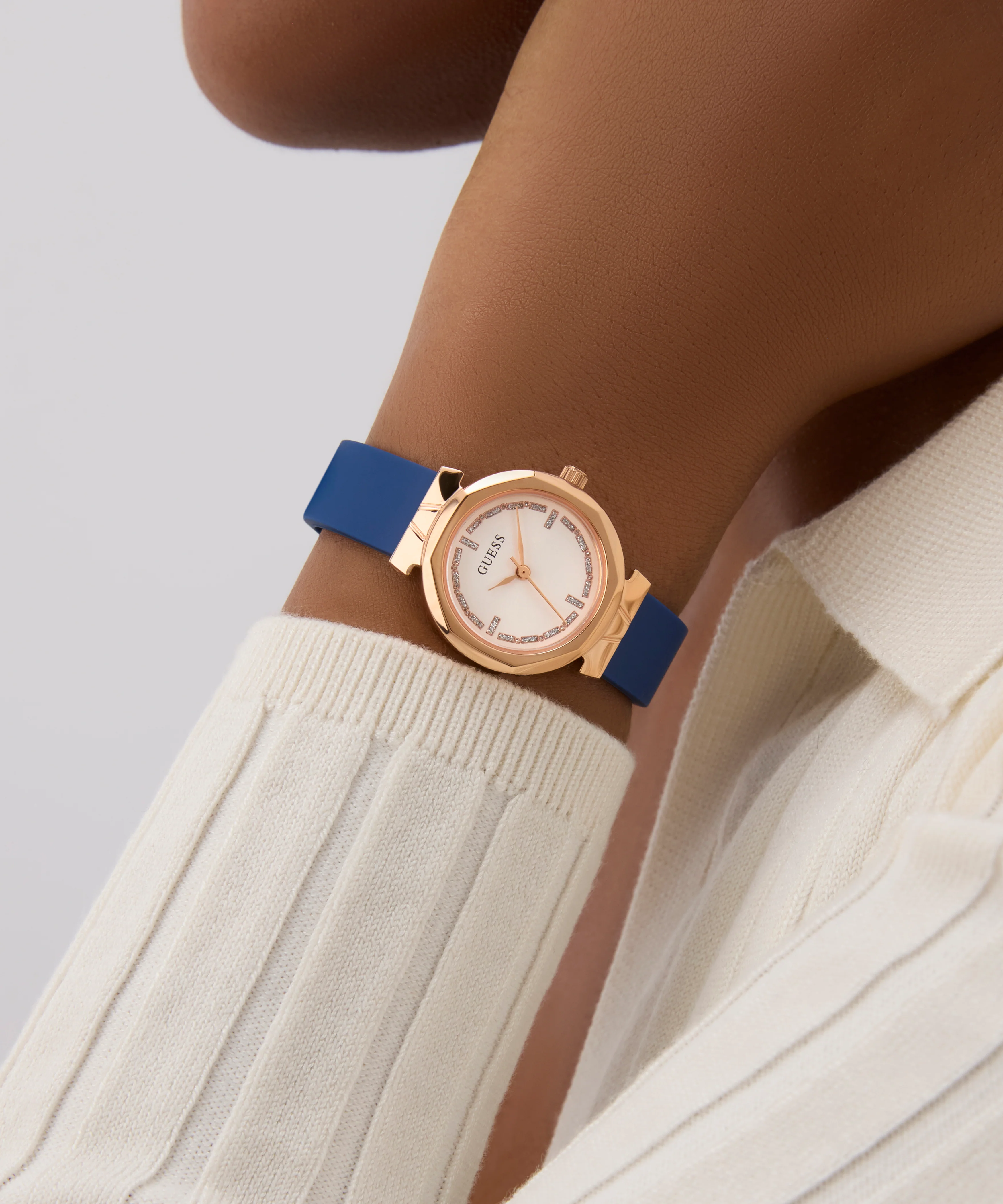 GUESS Ladies Blue Rose Gold Tone Analog Watch - Image 6