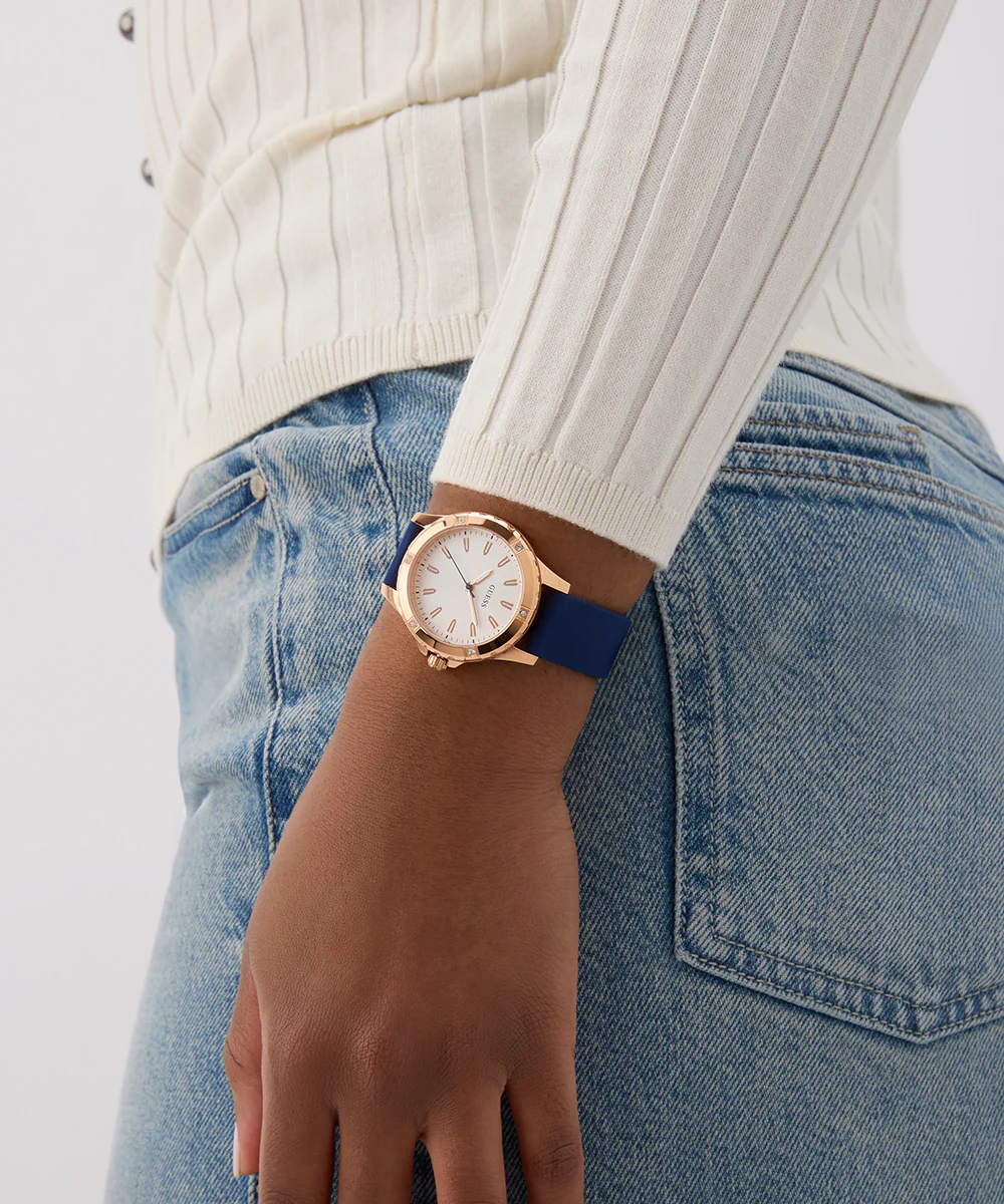 GUESS Ladies Blue Rose Gold Tone Analog Watch - Image 2