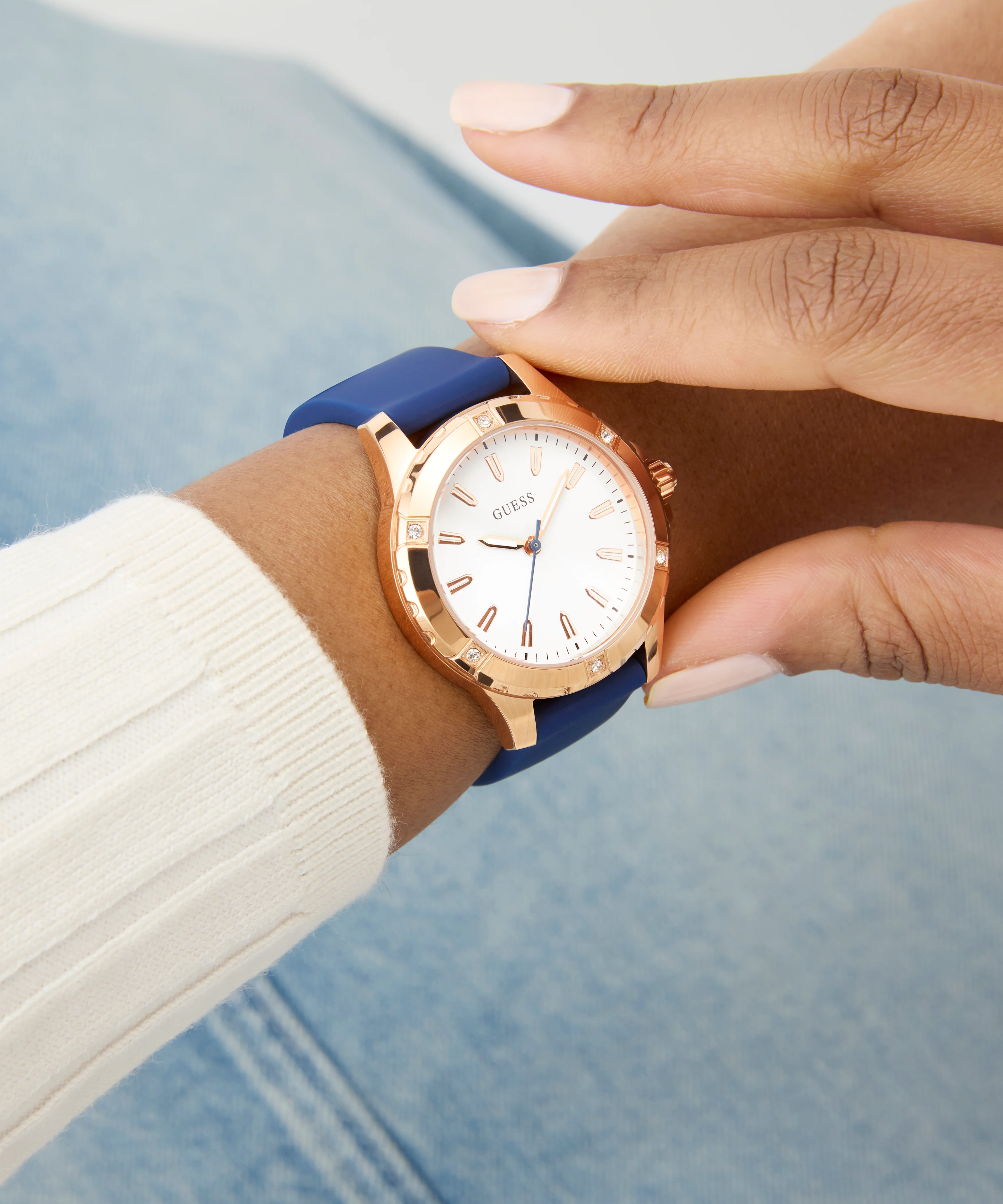 GUESS Ladies Blue Rose Gold Tone Analog Watch - Image 4