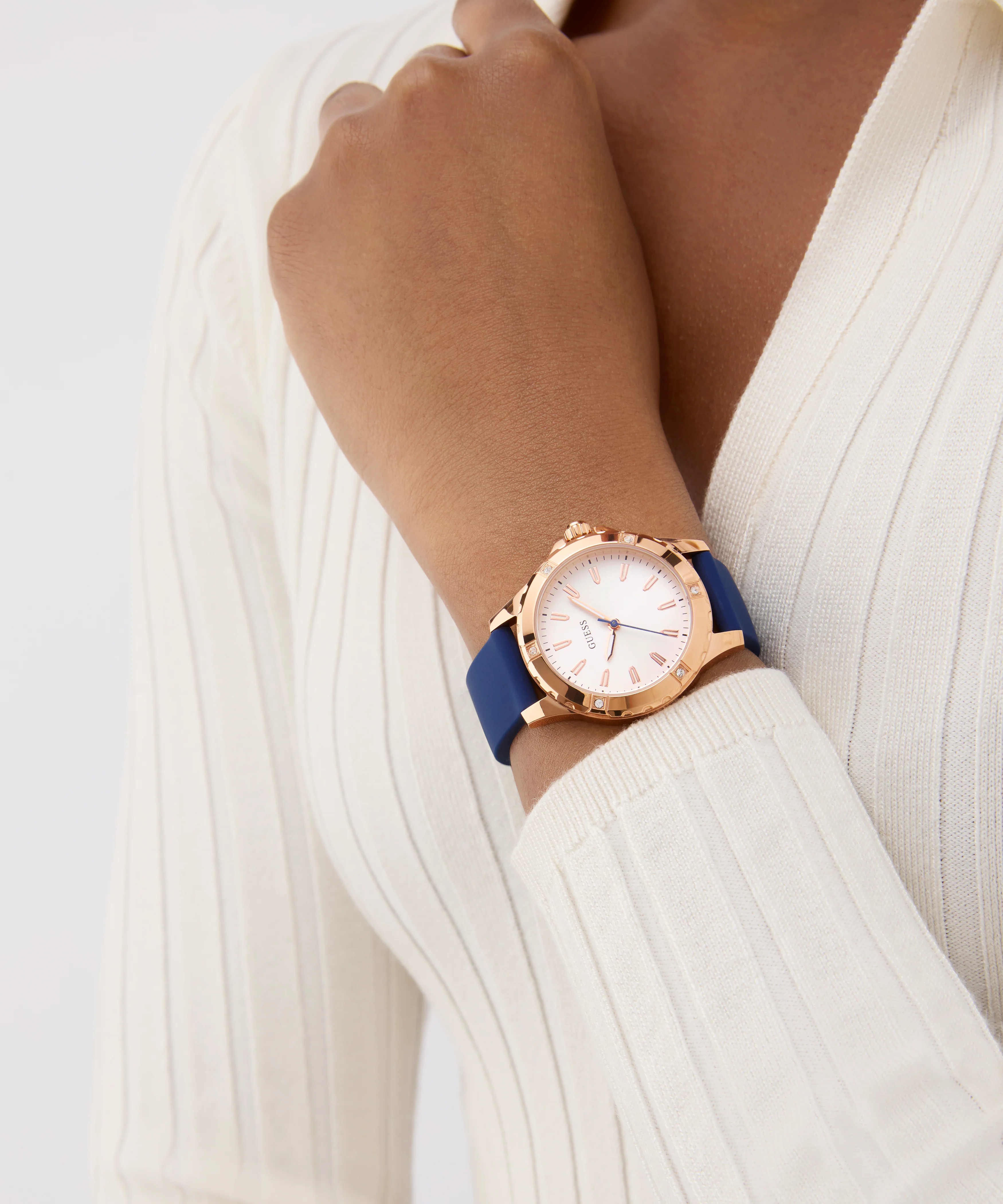 GUESS Ladies Blue Rose Gold Tone Analog Watch - Image 5