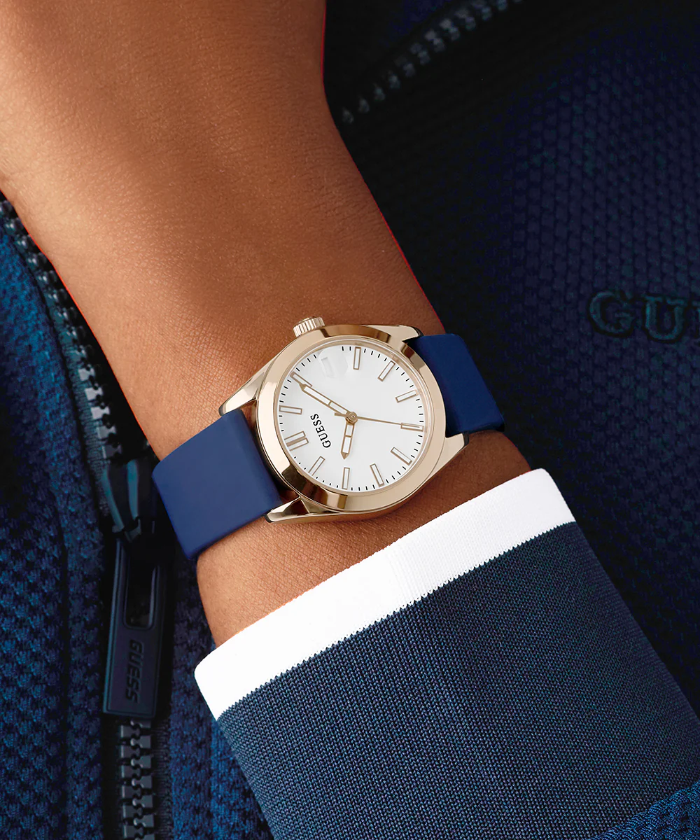 GUESS Ladies Blue Rose Gold Tone Analog Watch - Image 3