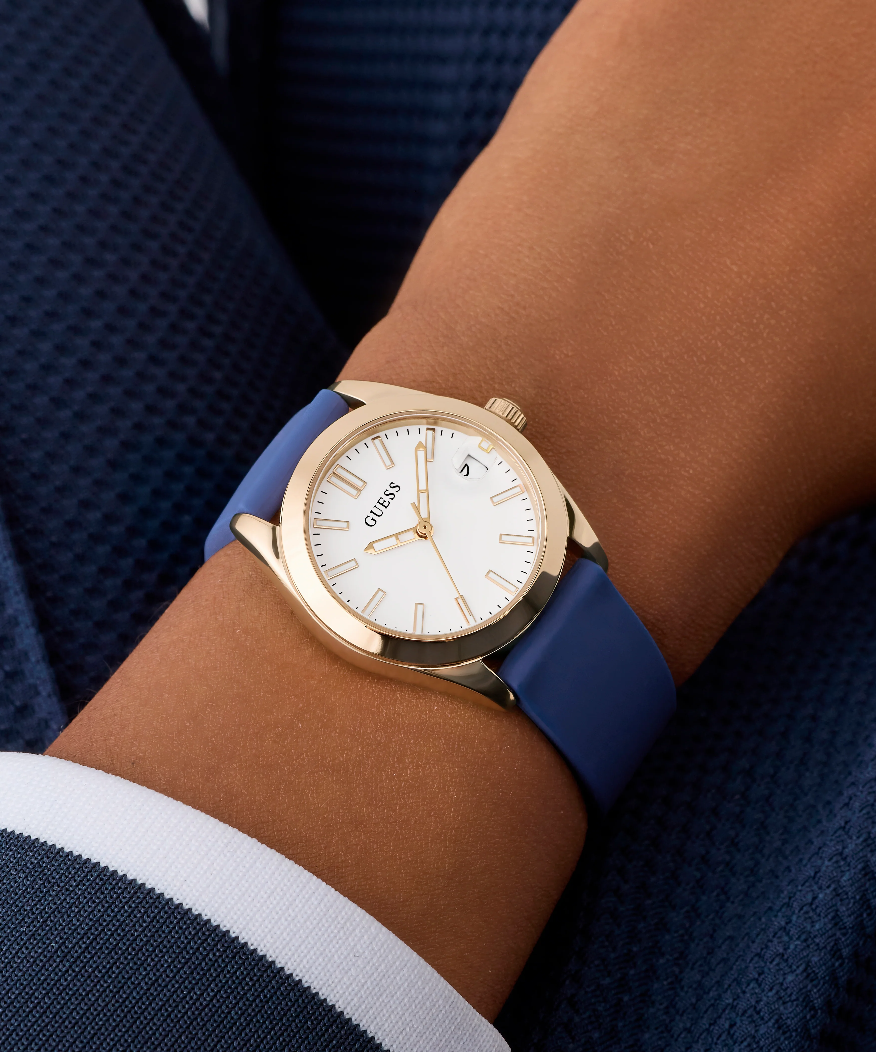 GUESS Ladies Blue Rose Gold Tone Analog Watch - Image 4