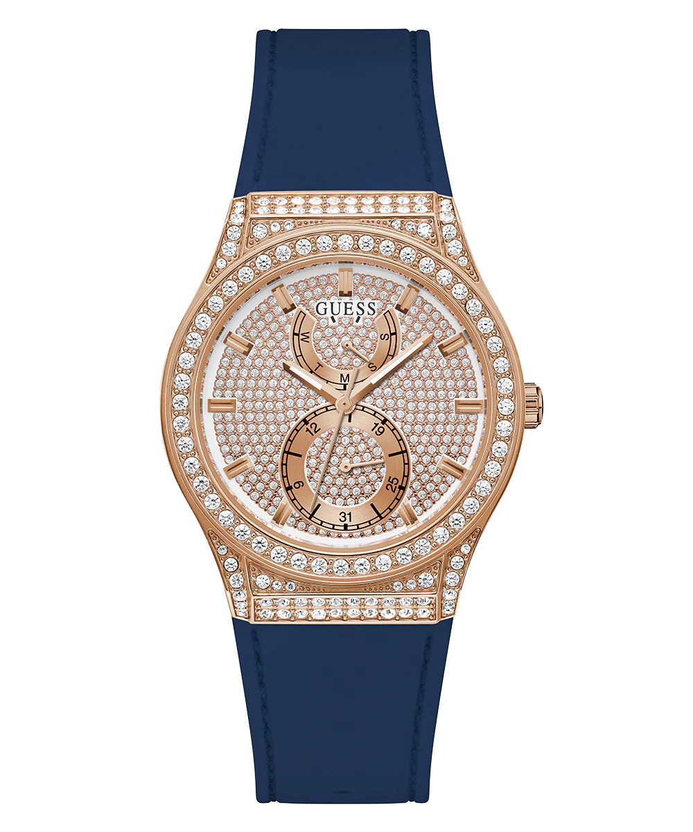 GUESS Ladies Blue Rose Gold Tone Multi-function Watch - Image 3