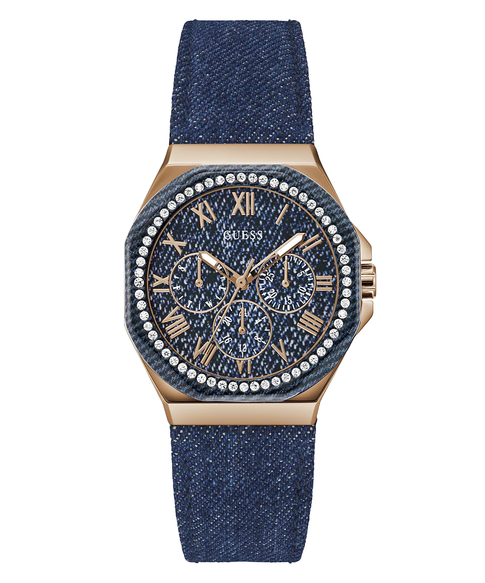 GUESS Ladies Blue Rose Gold Tone Multi-function Watch - Image 3