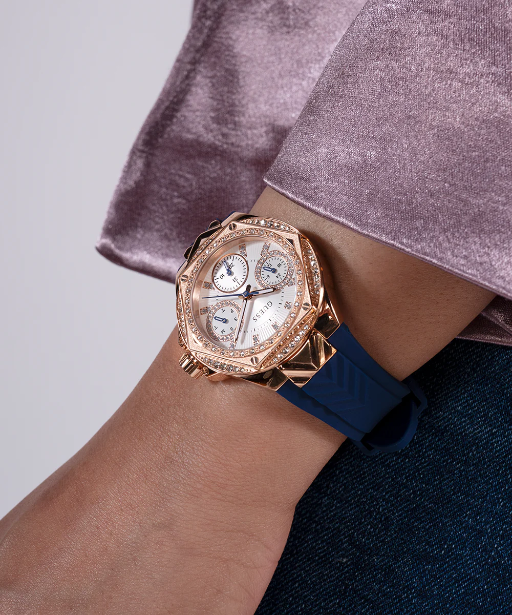 GUESS Ladies Blue Rose Gold Tone Multi-function Watch - Image 3