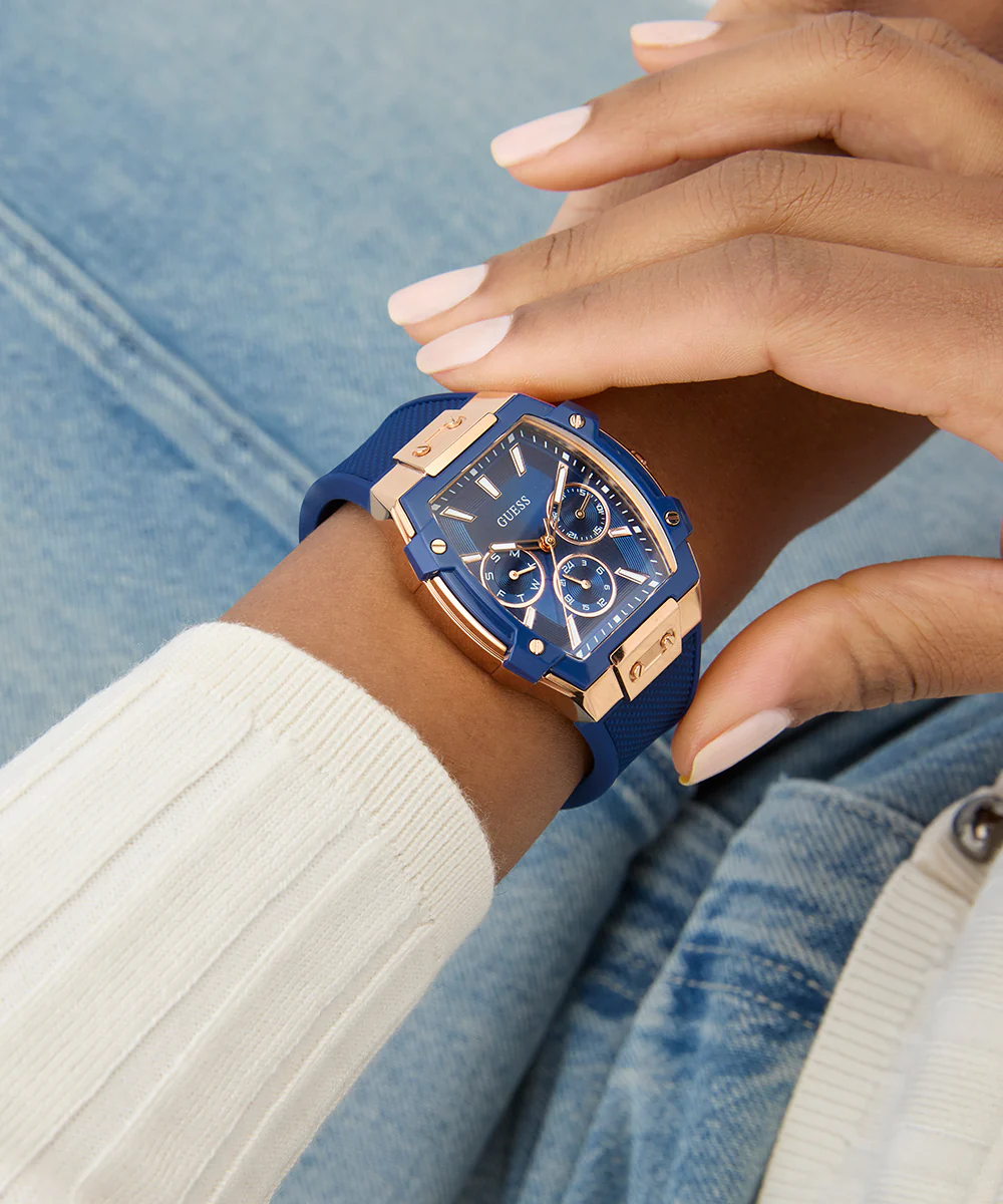 GUESS Ladies Blue Rose Gold Tone Multi-function Watch - Image 2