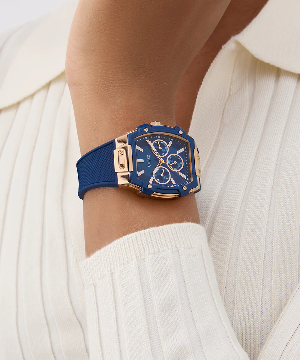 GUESS Ladies Blue Rose Gold Tone Multi-function Watch - Image 6
