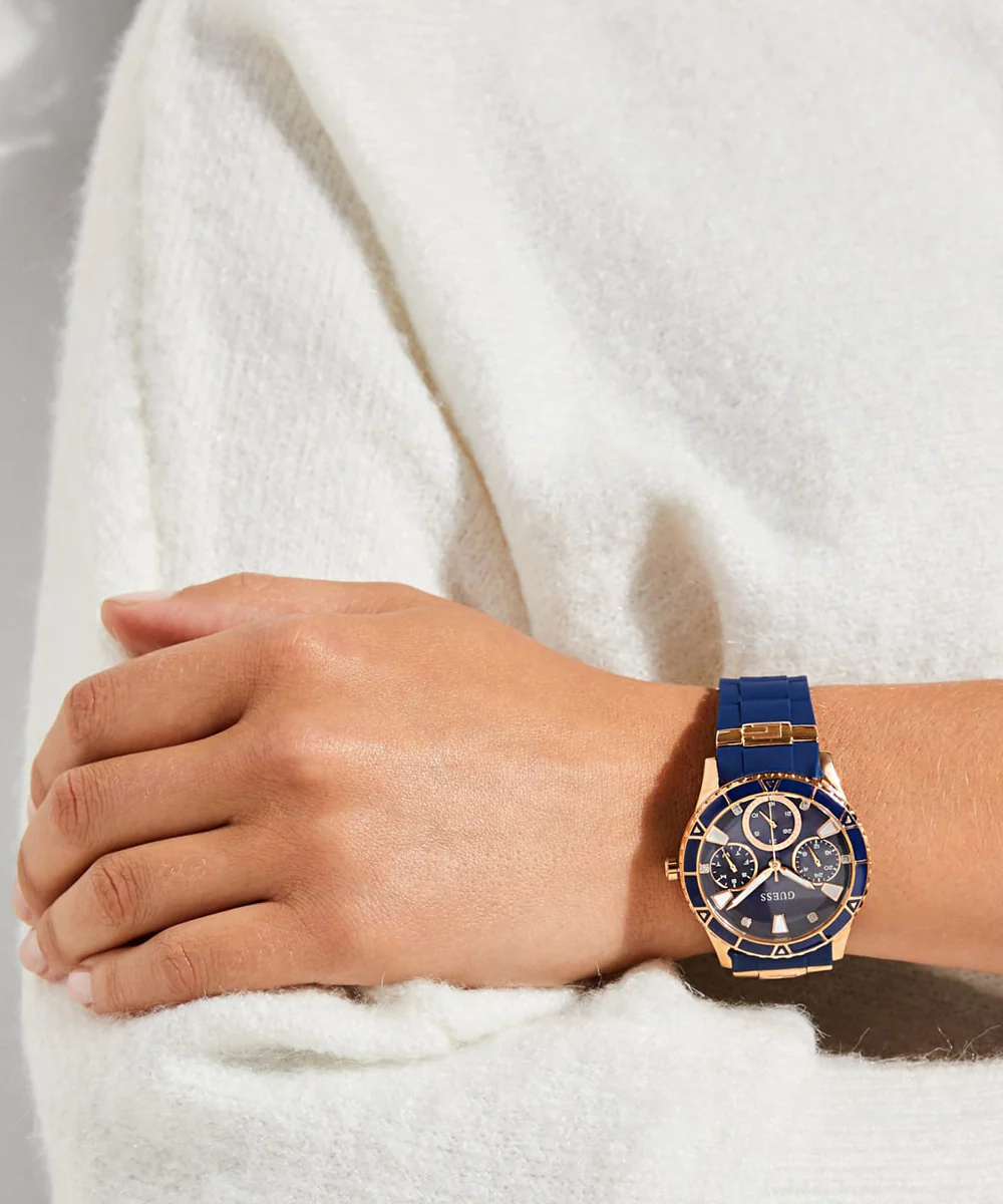GUESS Ladies Blue Rose Gold Tone Multi-function Watch - Image 2