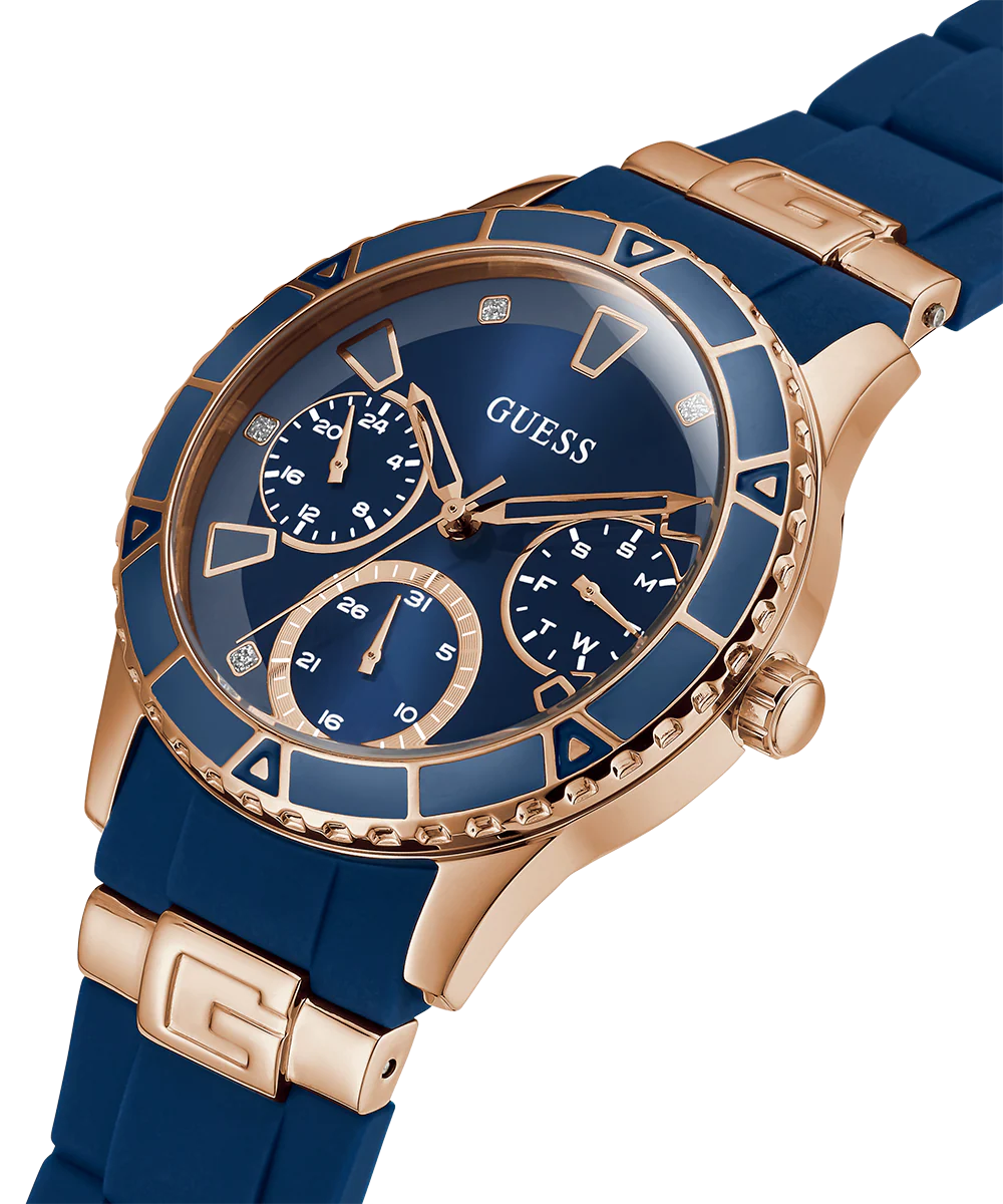 GUESS Ladies Blue Rose Gold Tone Multi-function Watch - Image 3