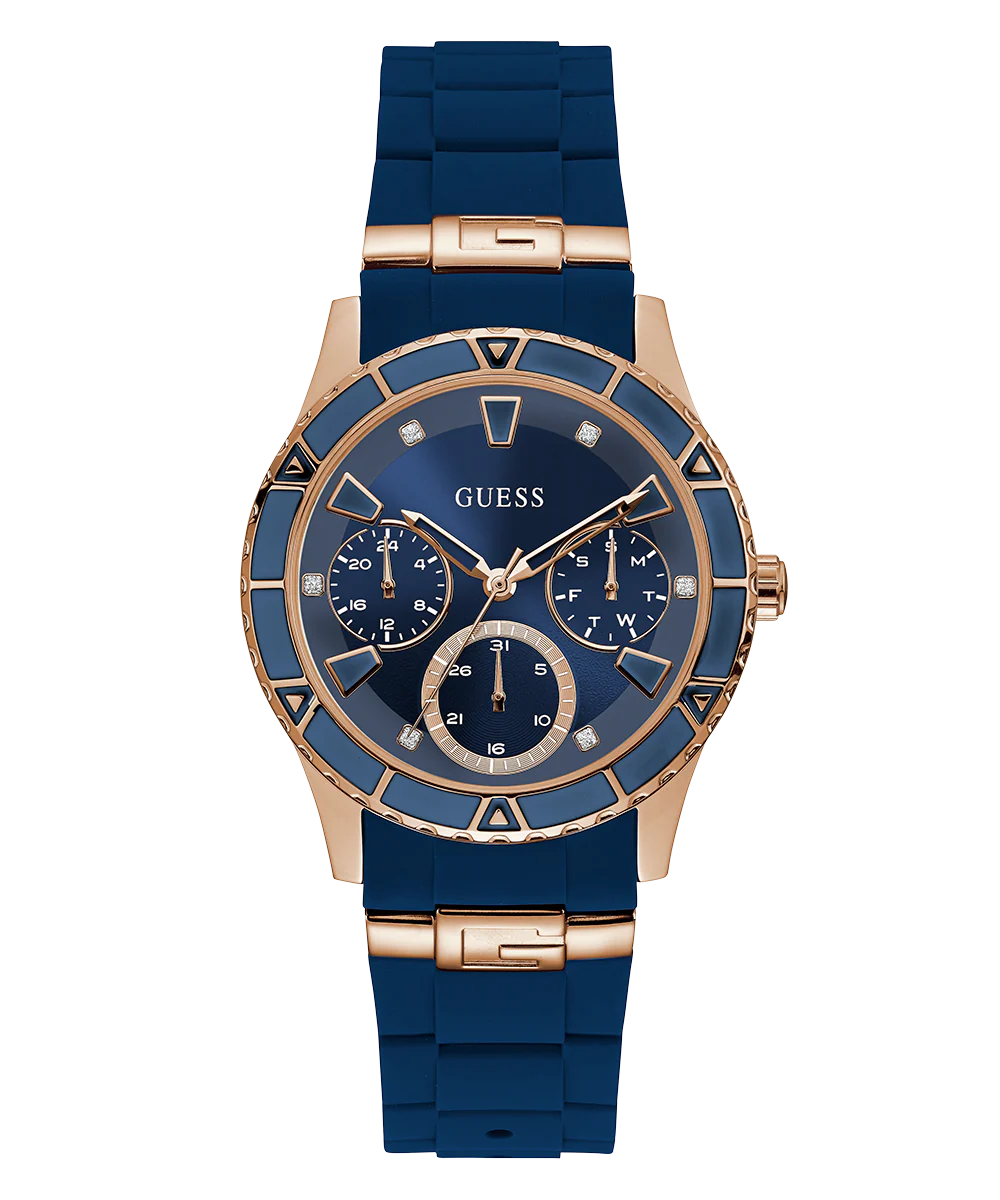 GUESS Ladies Blue Rose Gold Tone Multi-function Watch - Image 4