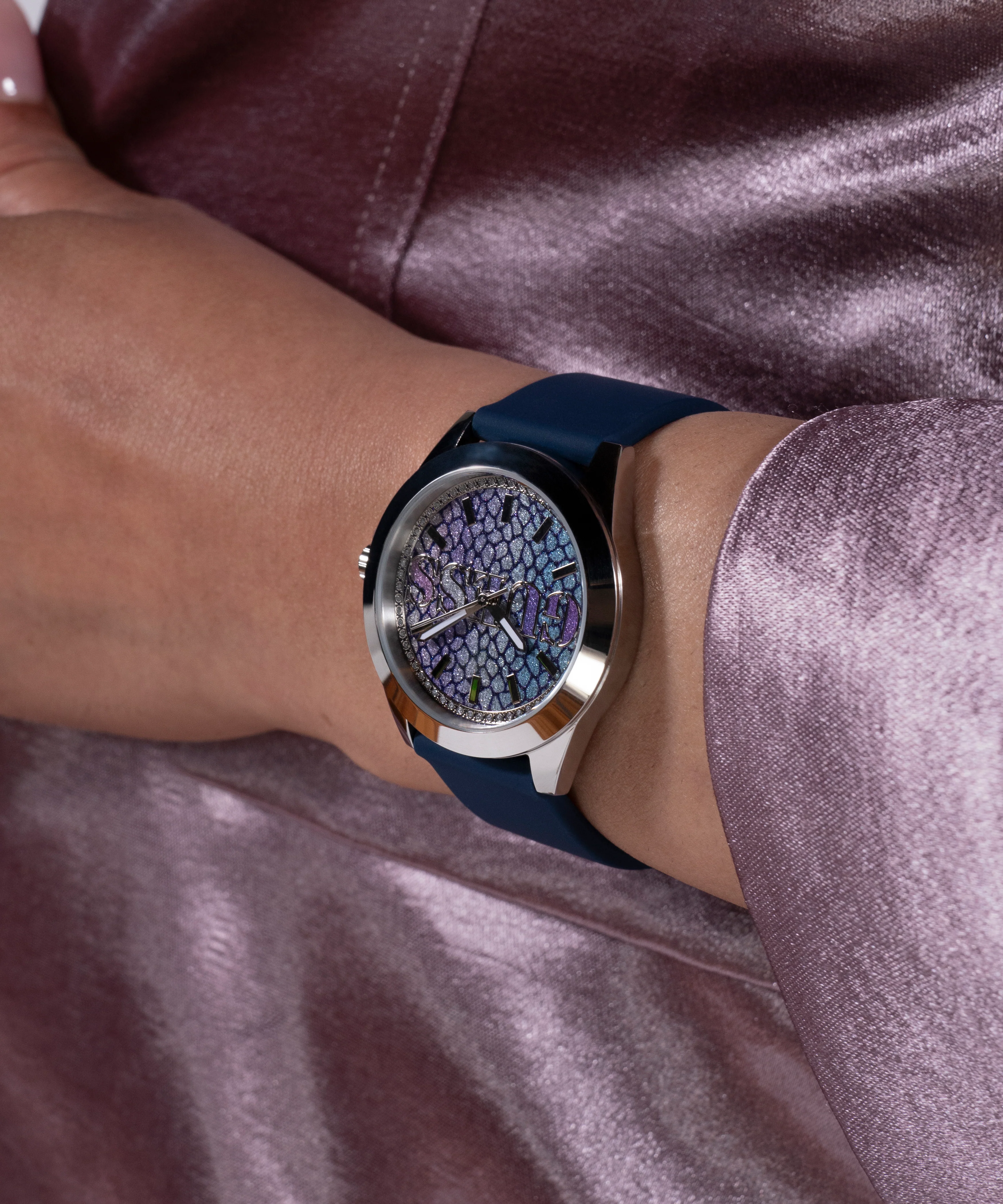 GUESS Ladies Blue Silver Tone Analog Watch - Image 5