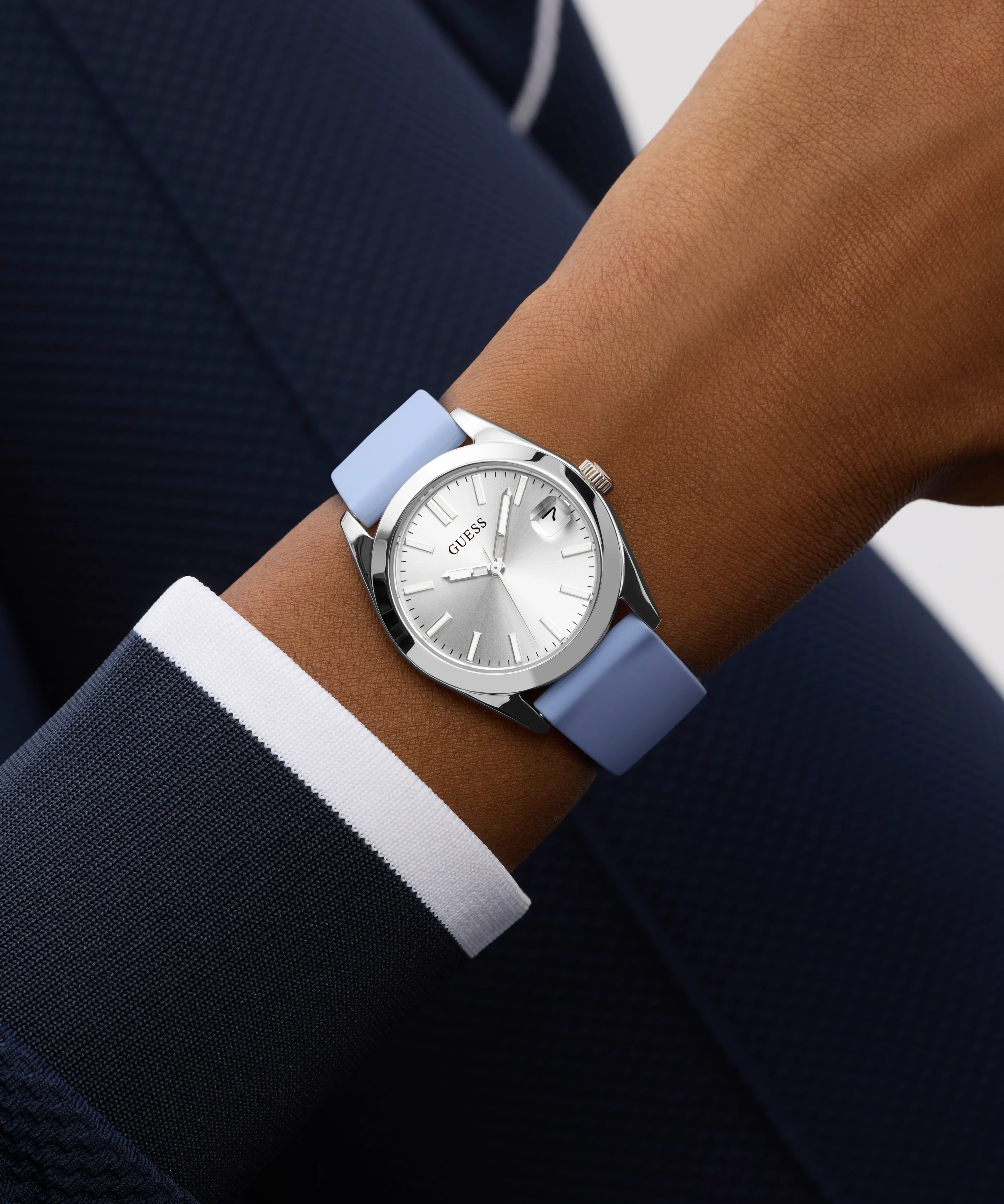 GUESS Ladies Blue Silver Tone Analog Watch - Image 3