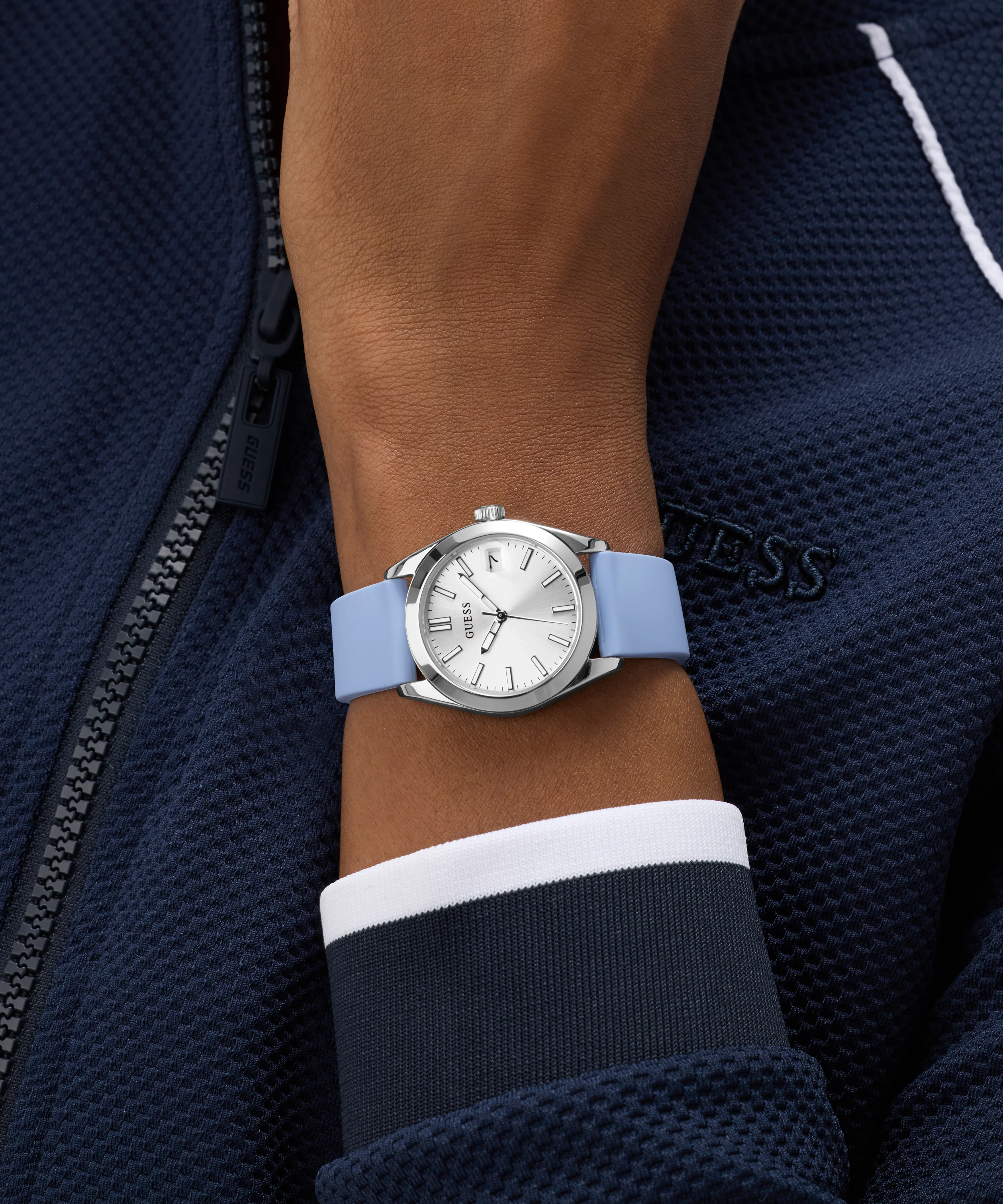 GUESS Ladies Blue Silver Tone Analog Watch - Image 6