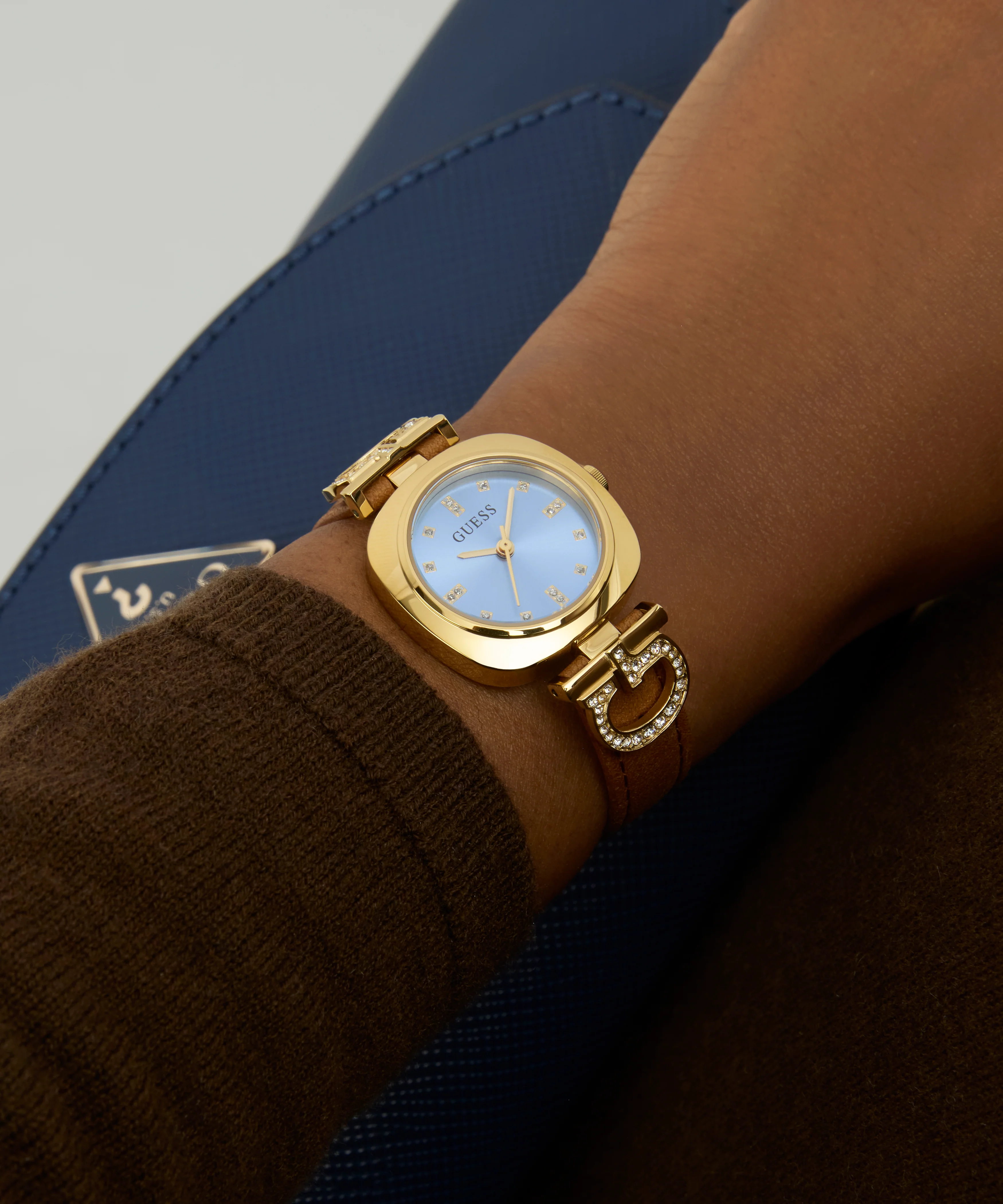 GUESS Ladies Brown Gold Tone Analog Watch - Image 4