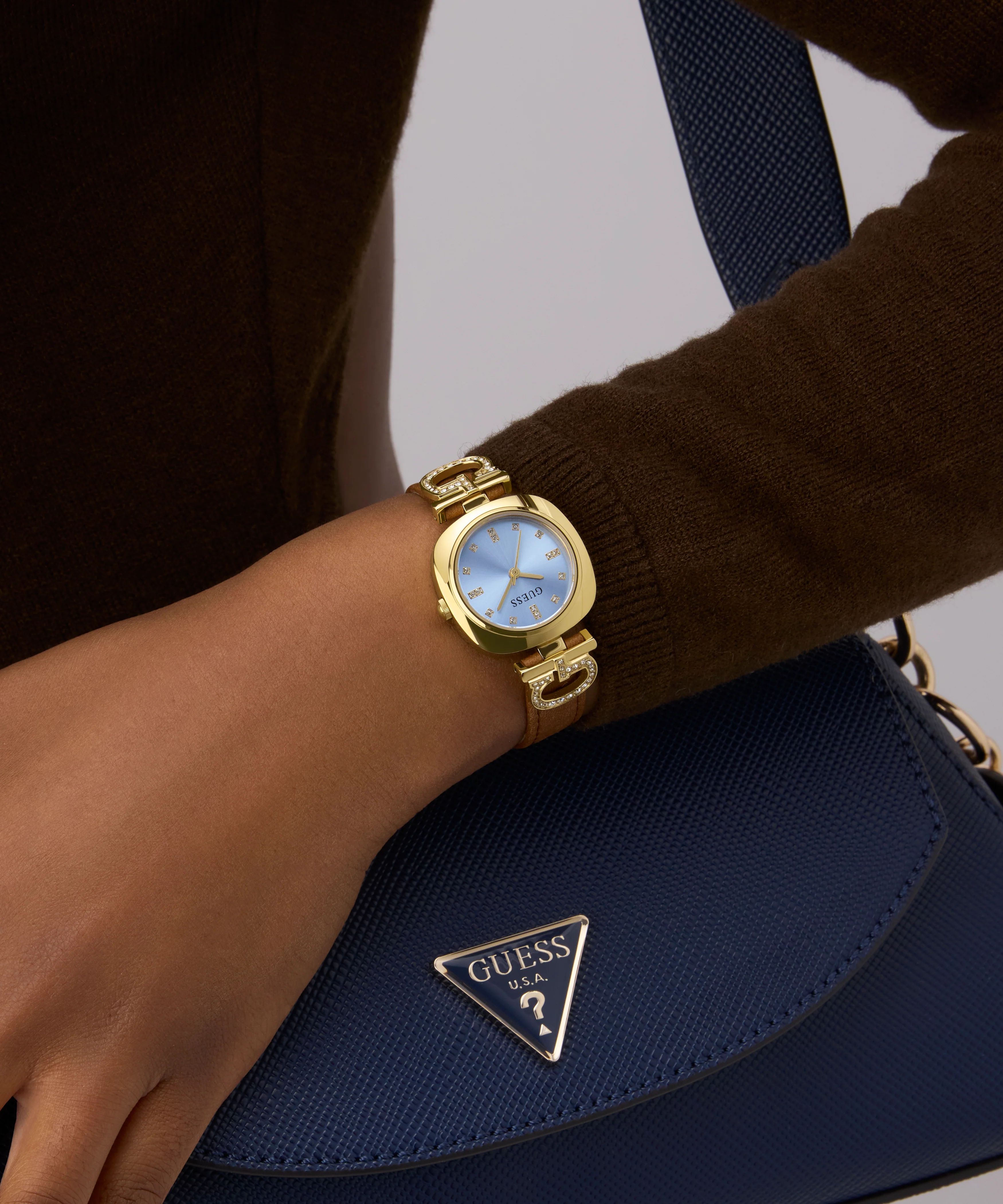 GUESS Ladies Brown Gold Tone Analog Watch - Image 5