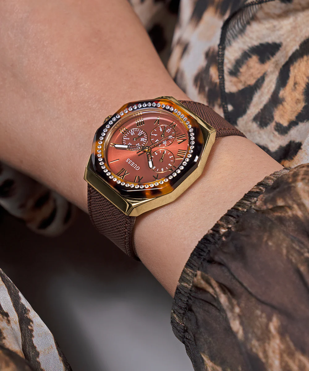 GUESS Ladies Brown Gold Tone Multi-function Watch - Image 3