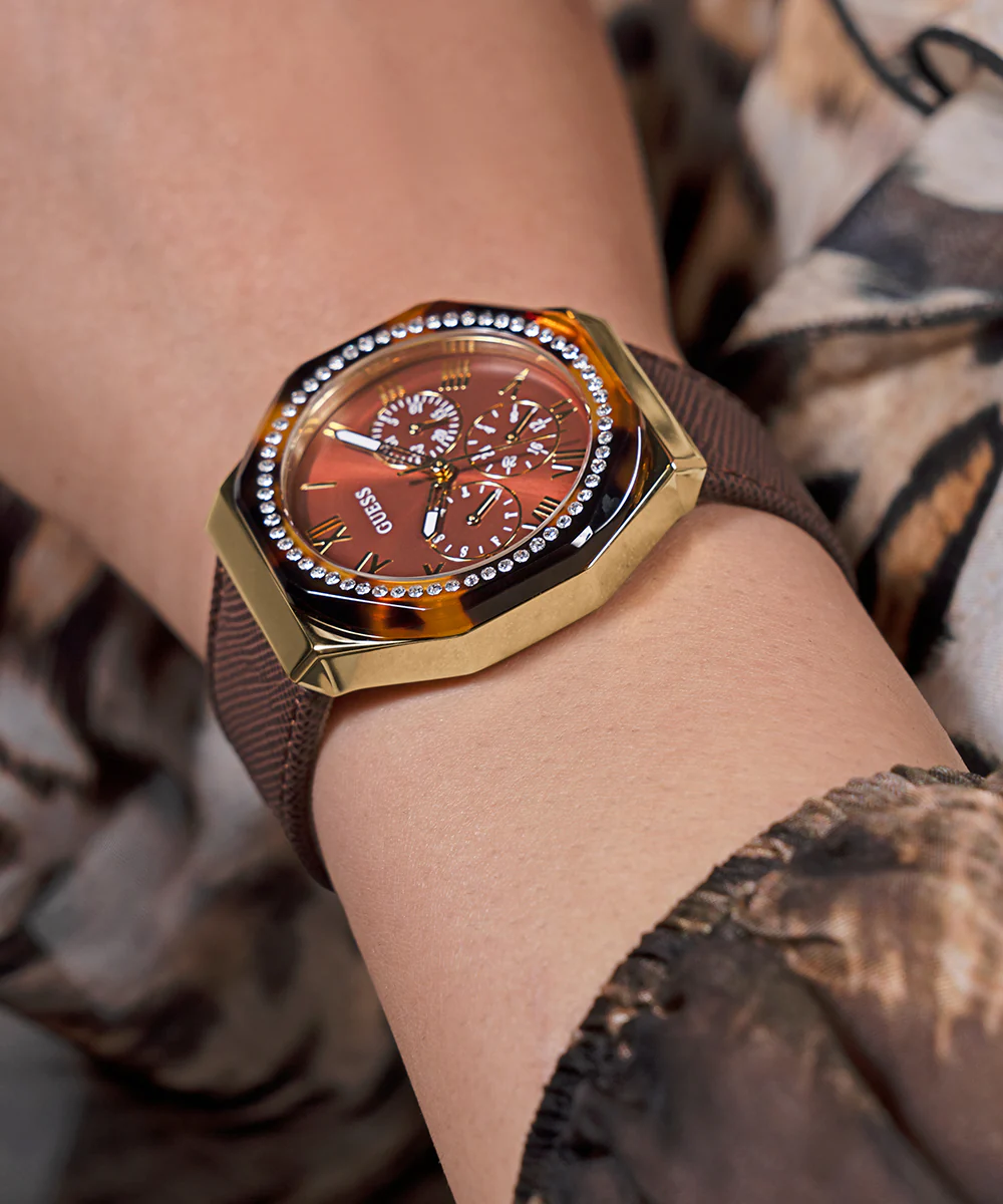 GUESS Ladies Brown Gold Tone Multi-function Watch - Image 4