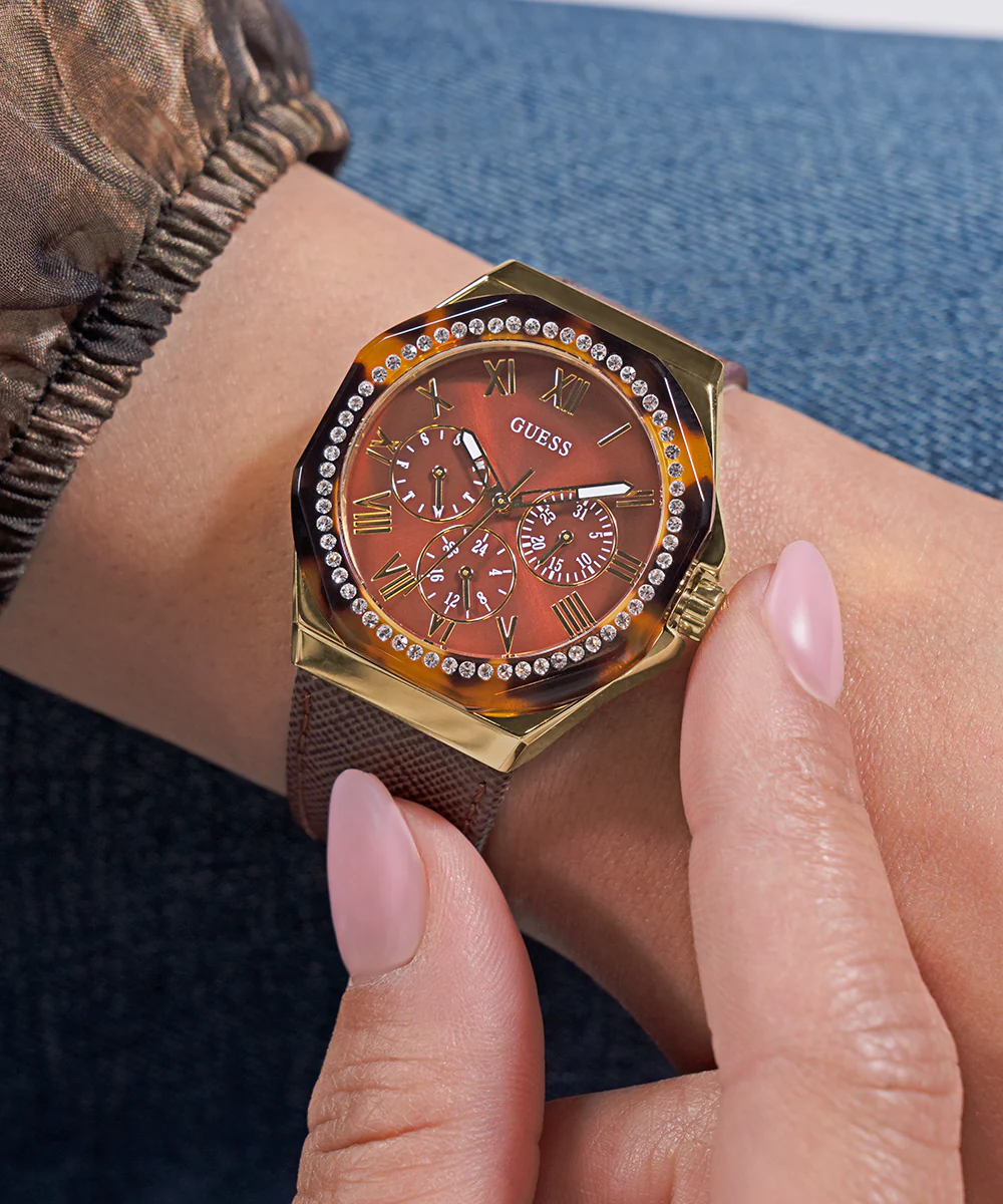 GUESS Ladies Brown Gold Tone Multi-function Watch - Image 6