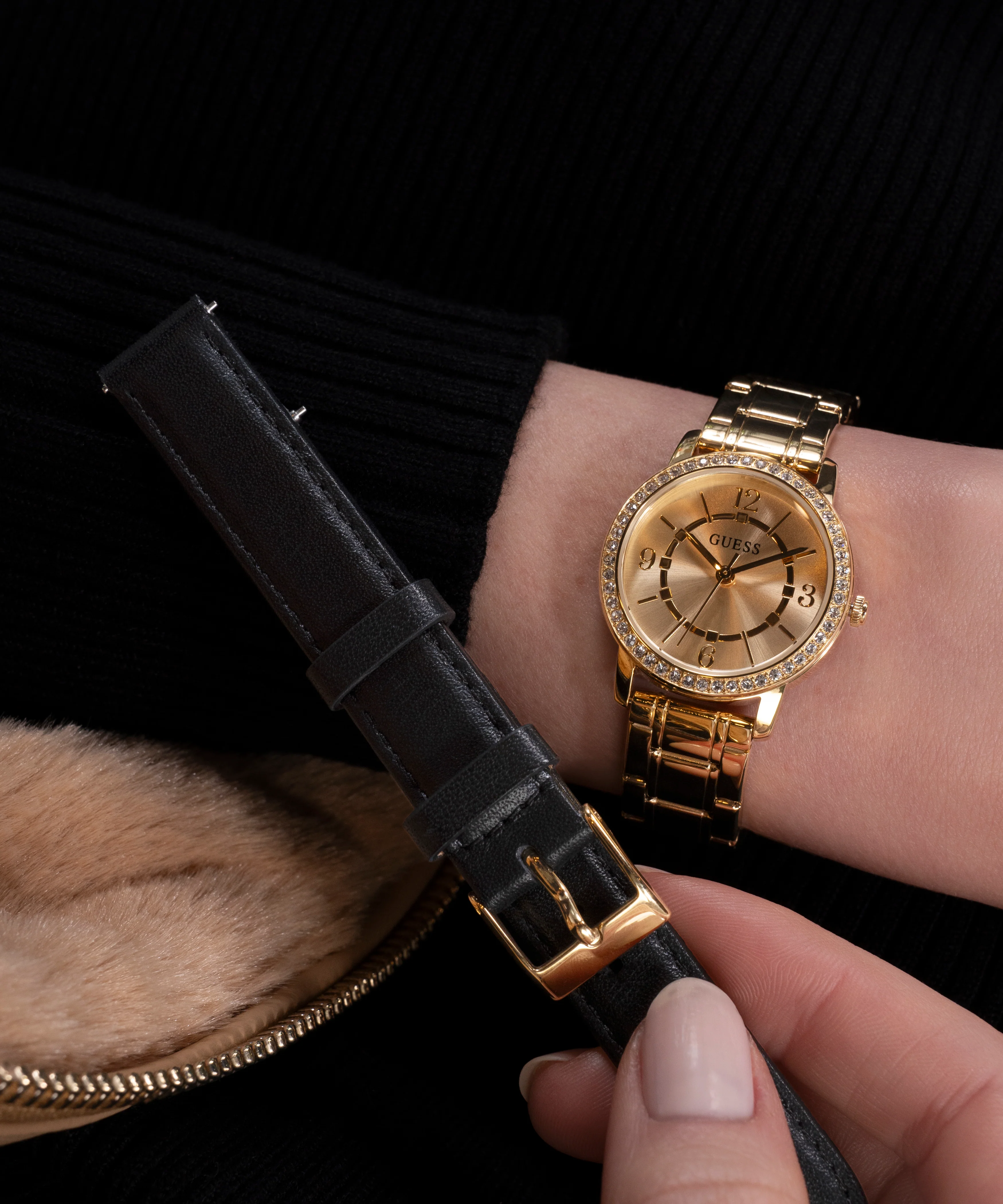 GUESS Ladies Gold Tone Analog Watch Gift Set - Image 3